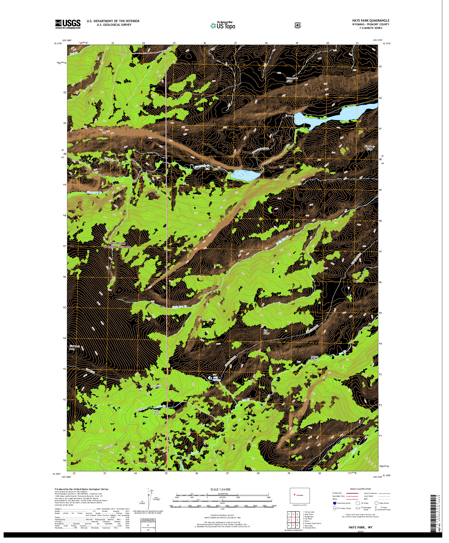 USGS US TOPO 7.5-MINUTE MAP FOR HAYS PARK, WY 2017