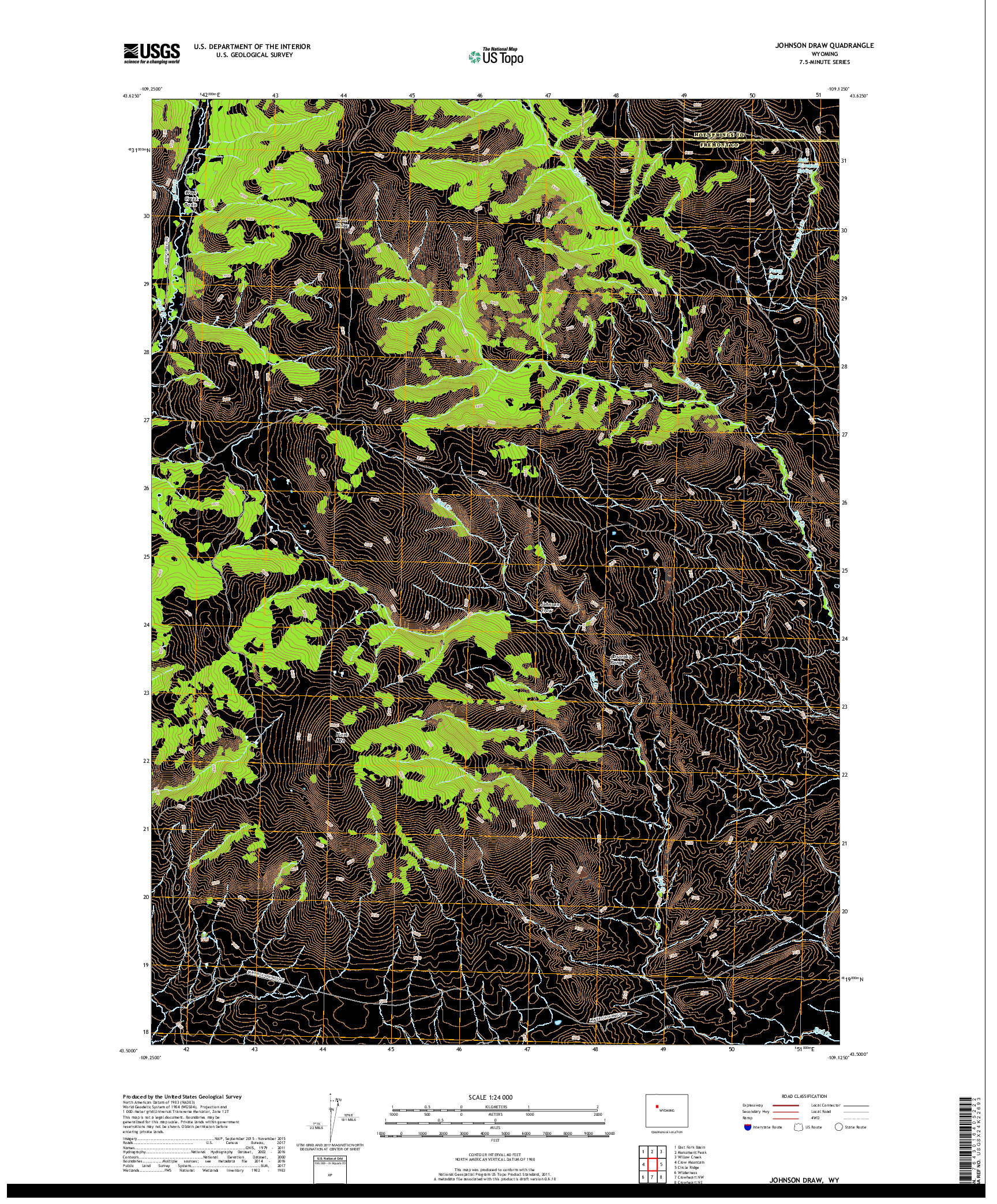 USGS US TOPO 7.5-MINUTE MAP FOR JOHNSON DRAW, WY 2017