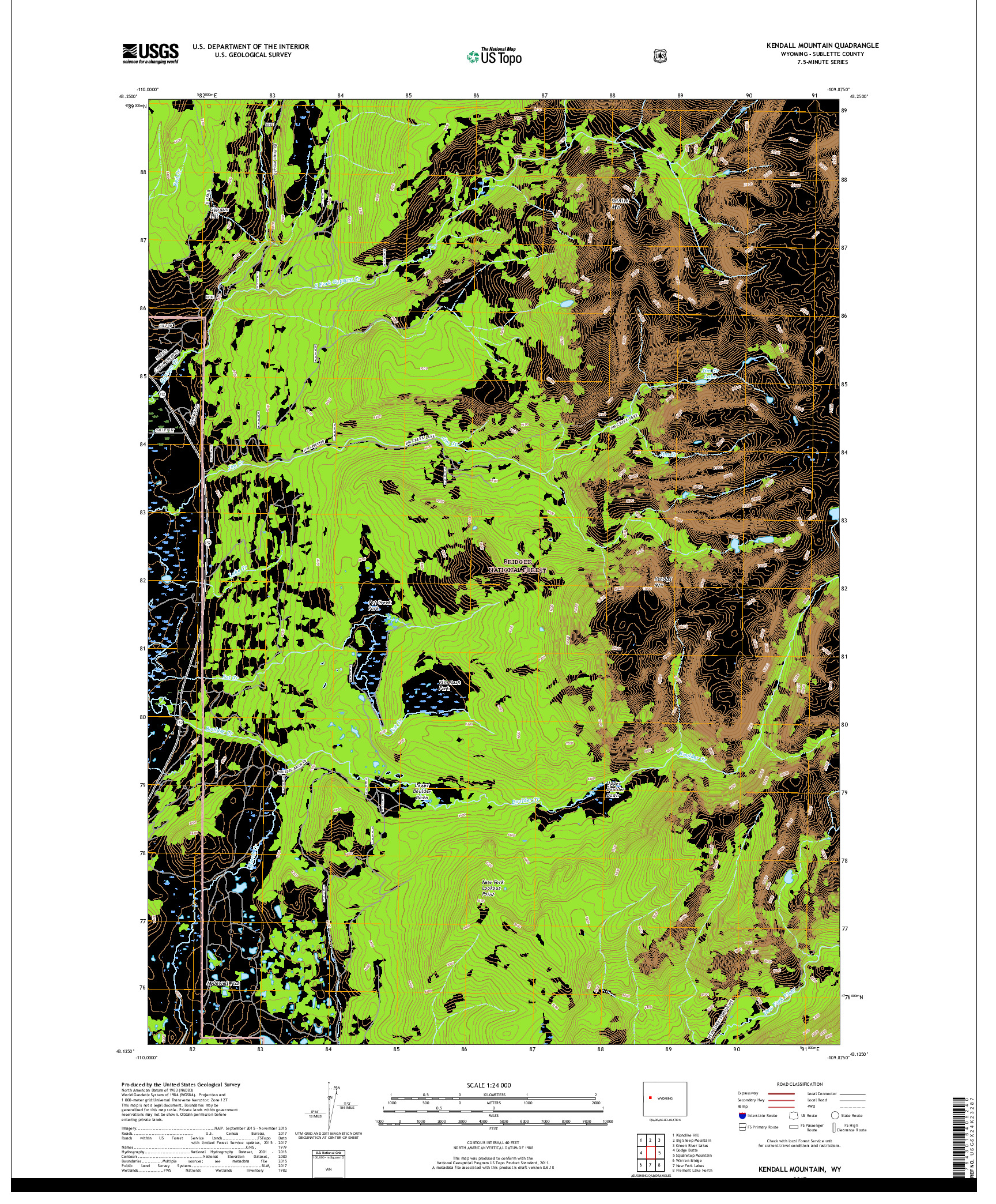 USGS US TOPO 7.5-MINUTE MAP FOR KENDALL MOUNTAIN, WY 2017