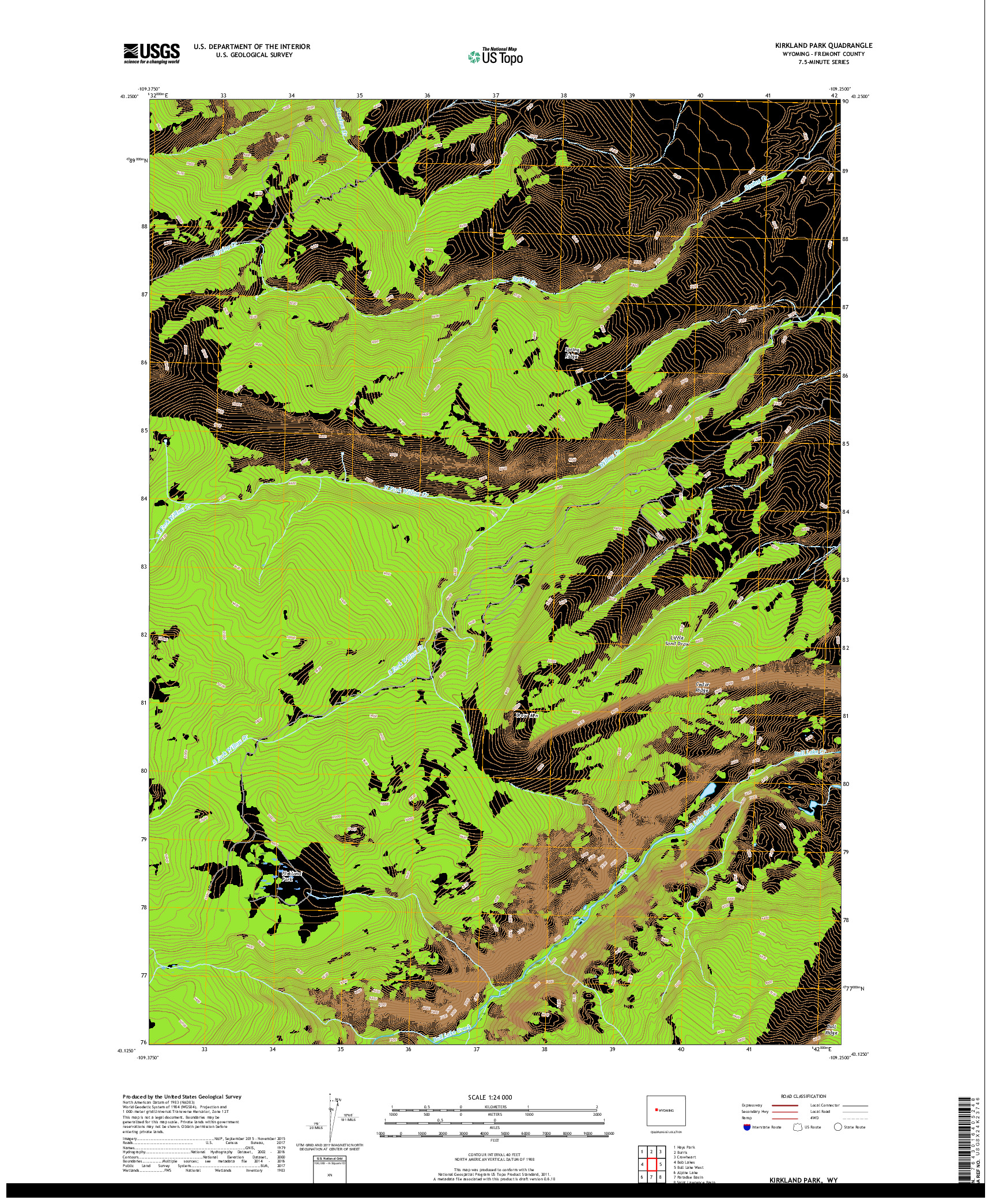 USGS US TOPO 7.5-MINUTE MAP FOR KIRKLAND PARK, WY 2017