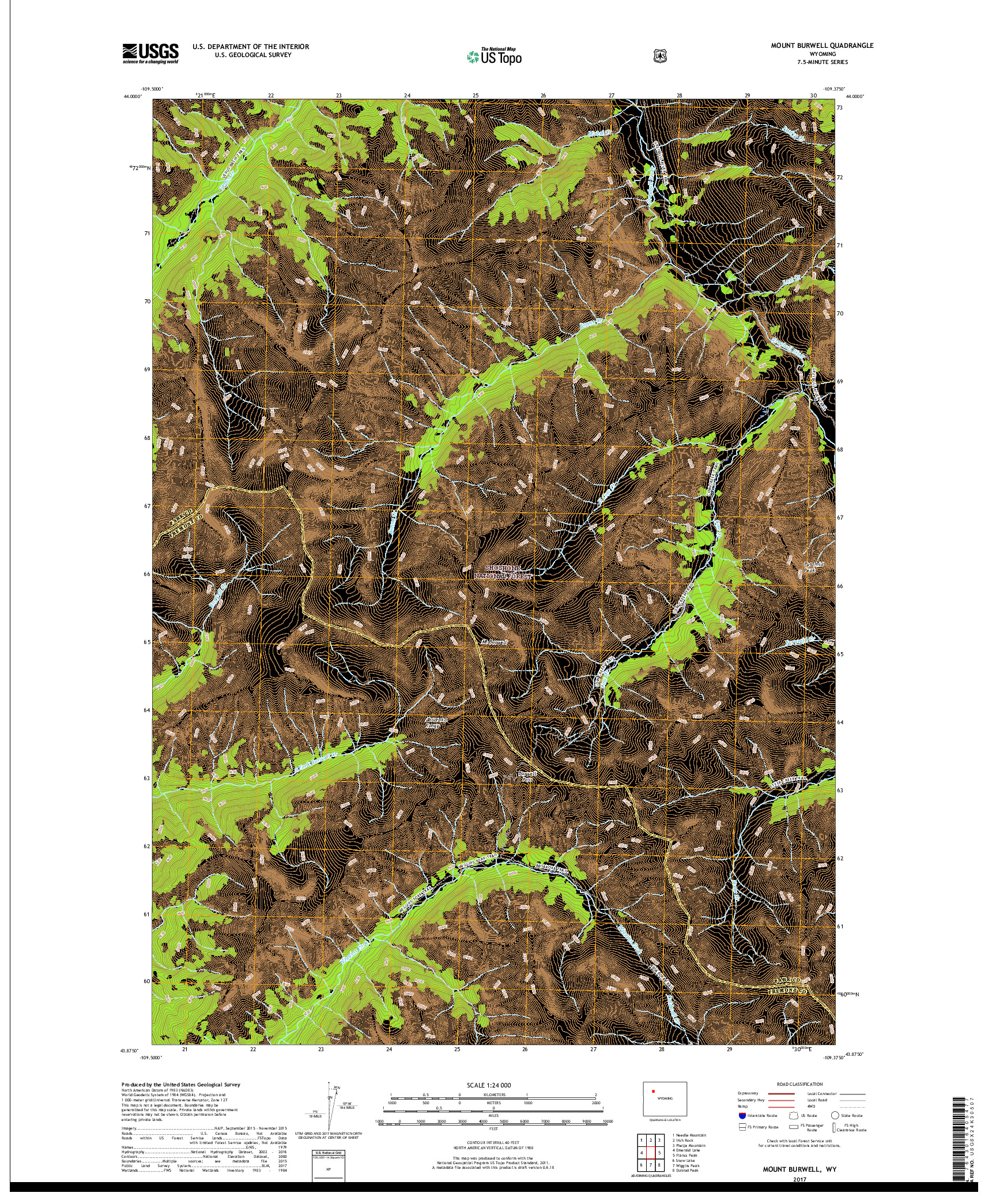 USGS US TOPO 7.5-MINUTE MAP FOR MOUNT BURWELL, WY 2017