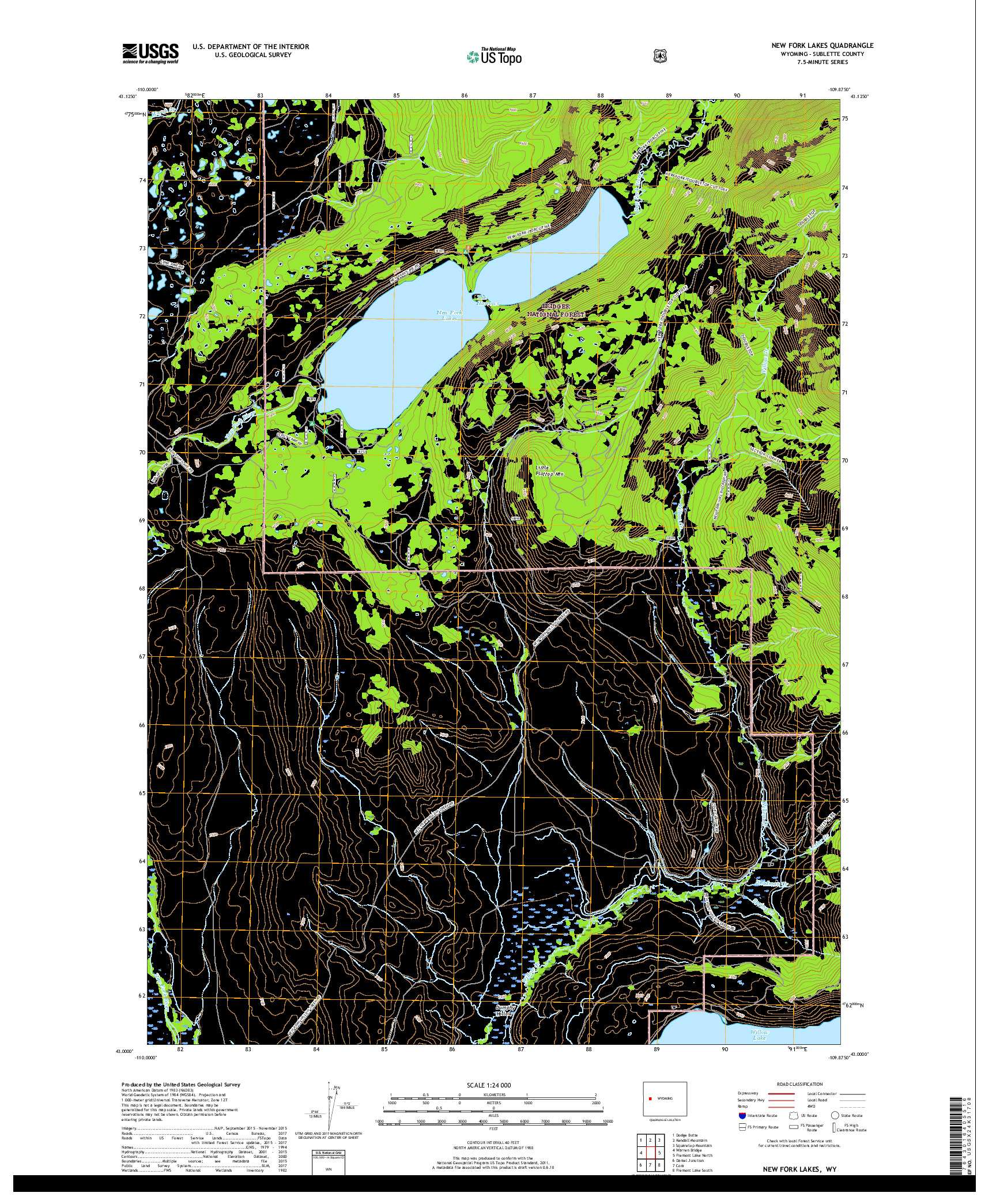 USGS US TOPO 7.5-MINUTE MAP FOR NEW FORK LAKES, WY 2017
