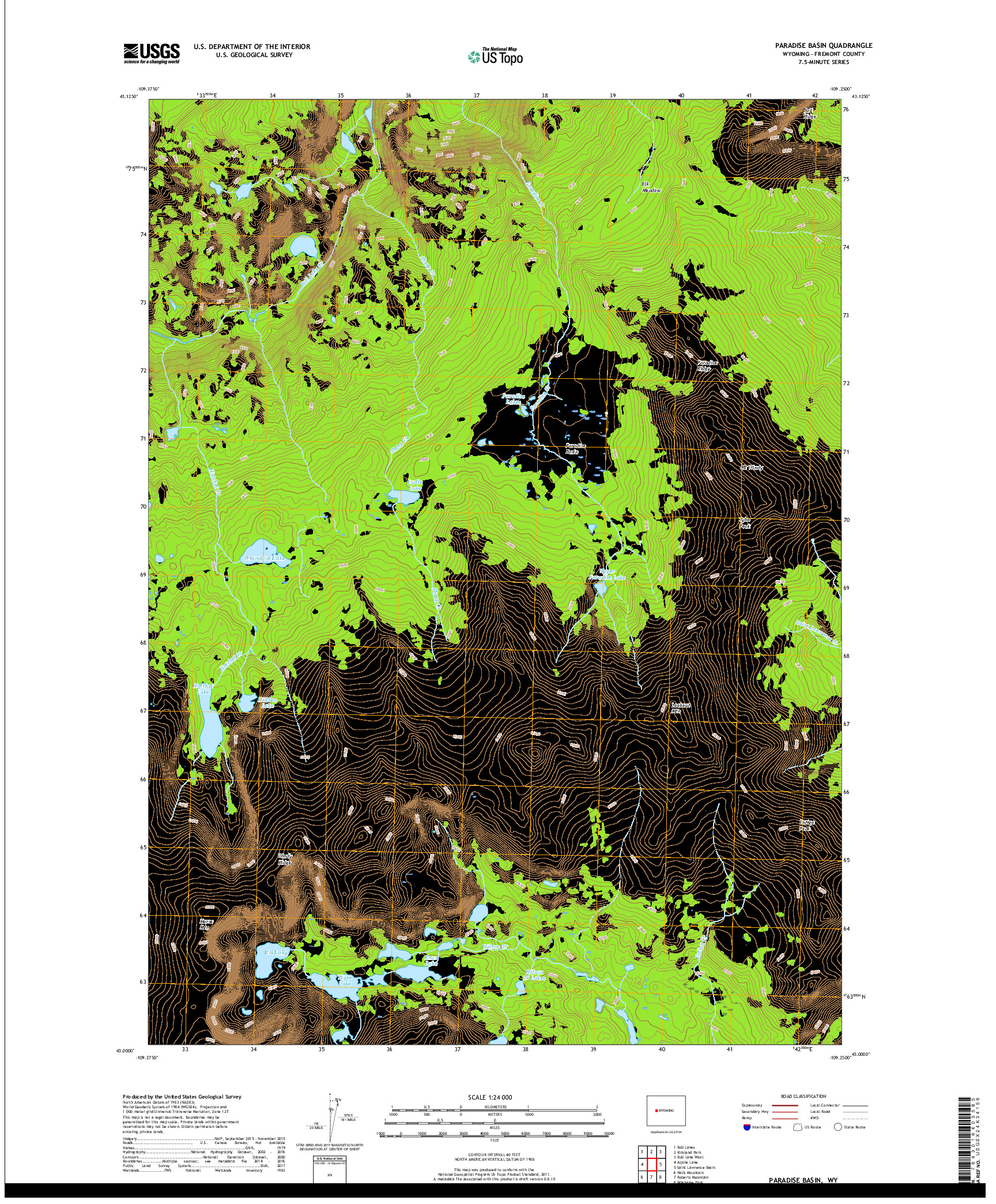 USGS US TOPO 7.5-MINUTE MAP FOR PARADISE BASIN, WY 2017