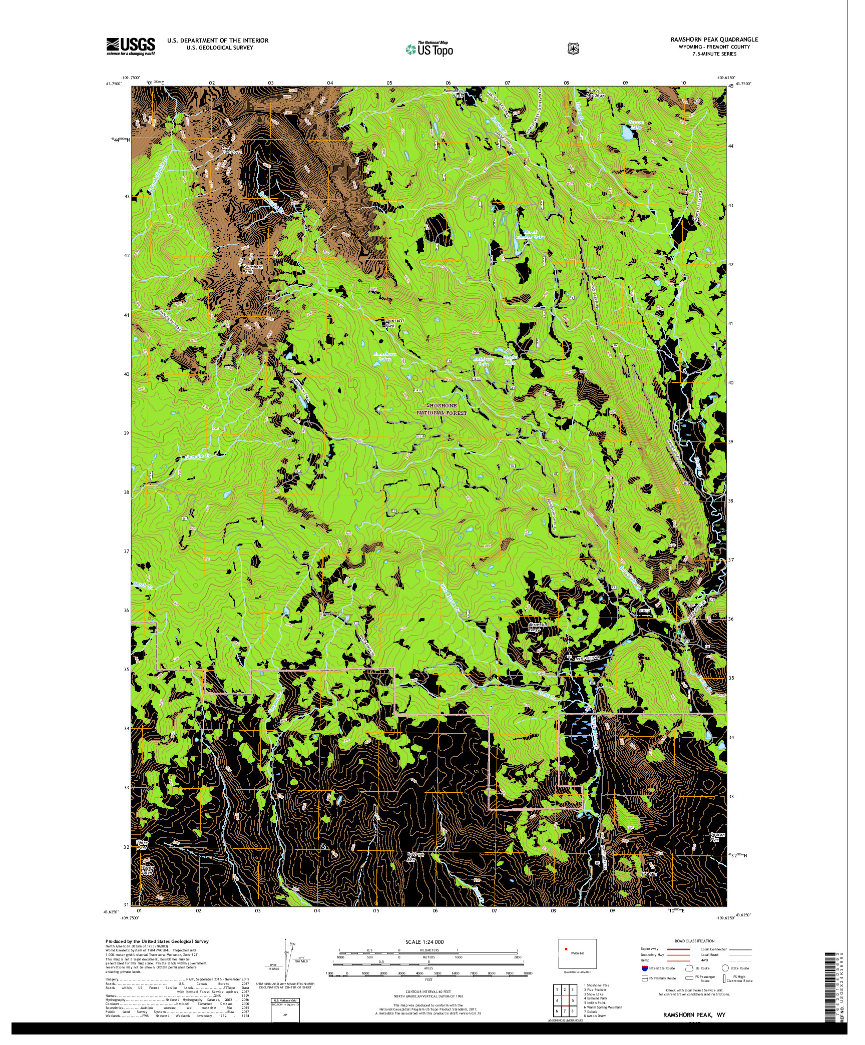 USGS US TOPO 7.5-MINUTE MAP FOR RAMSHORN PEAK, WY 2017