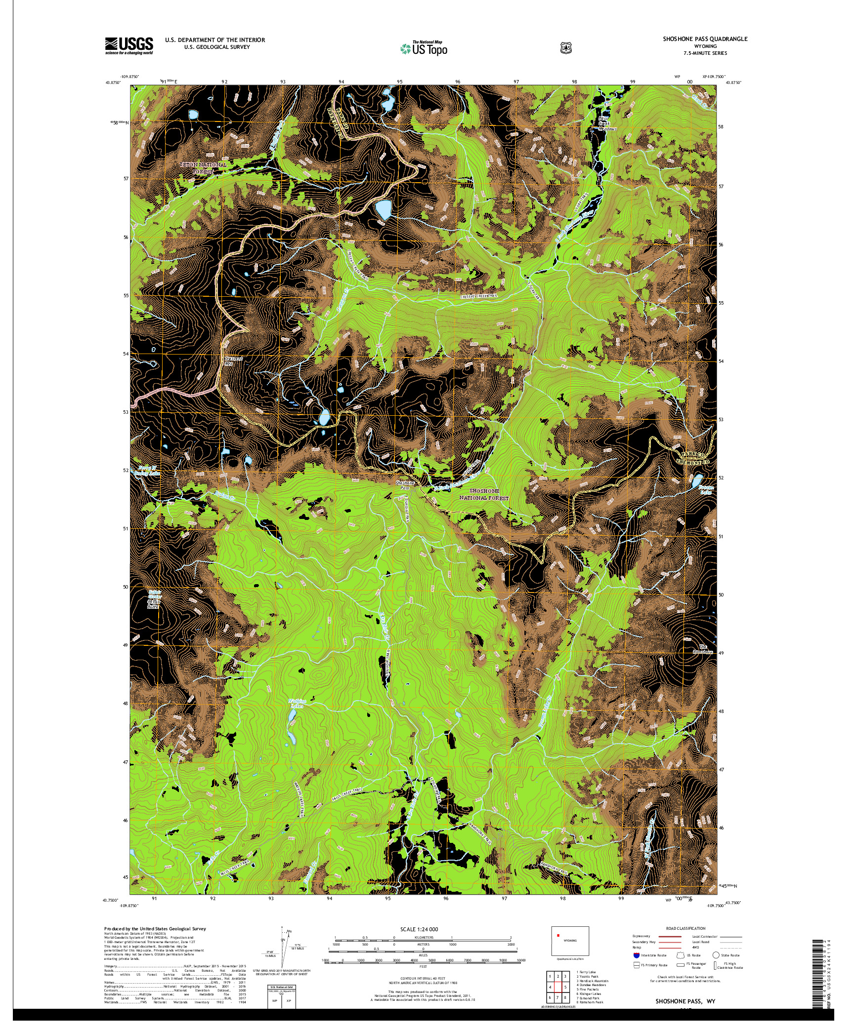 USGS US TOPO 7.5-MINUTE MAP FOR SHOSHONE PASS, WY 2017
