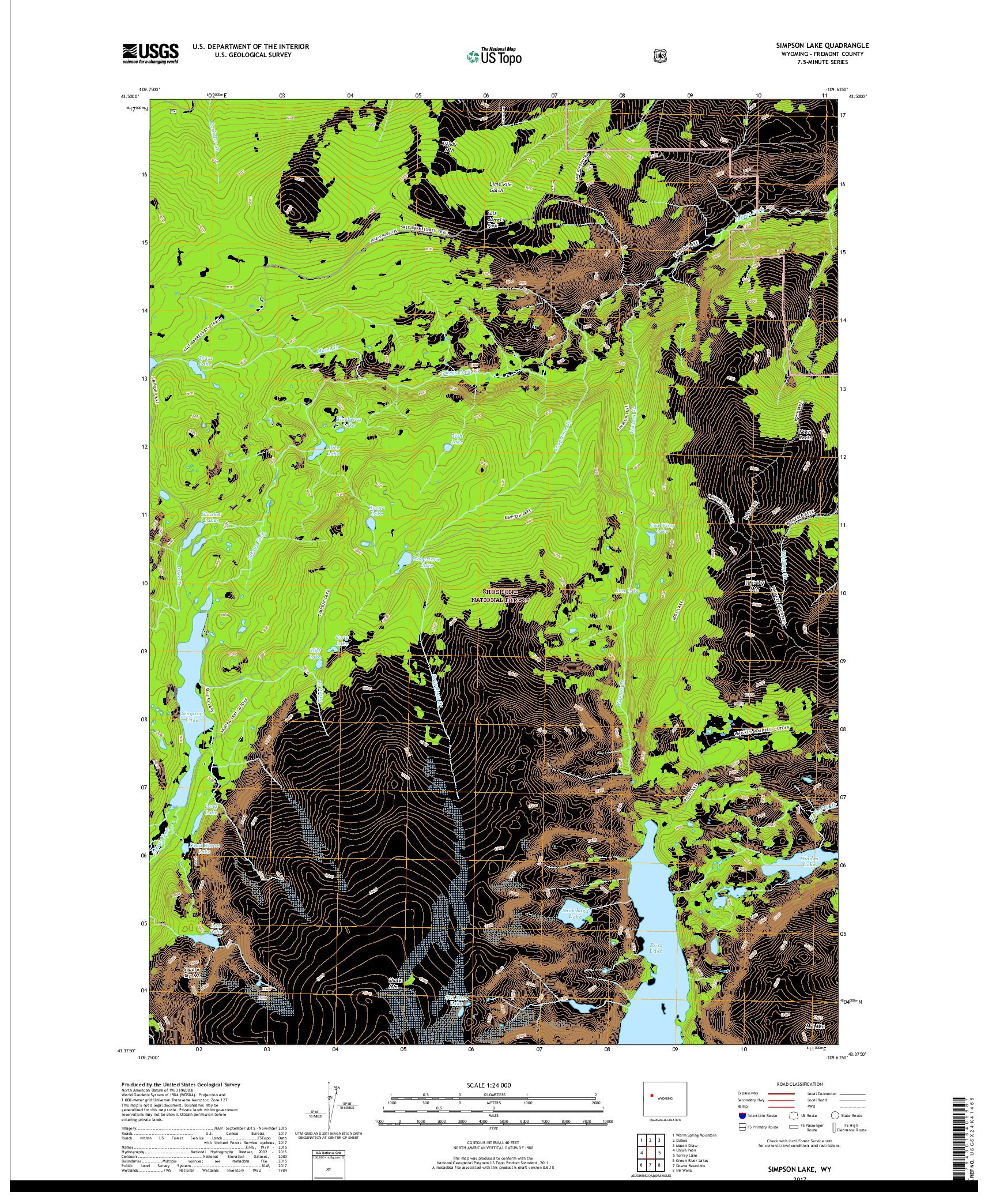 USGS US TOPO 7.5-MINUTE MAP FOR SIMPSON LAKE, WY 2017