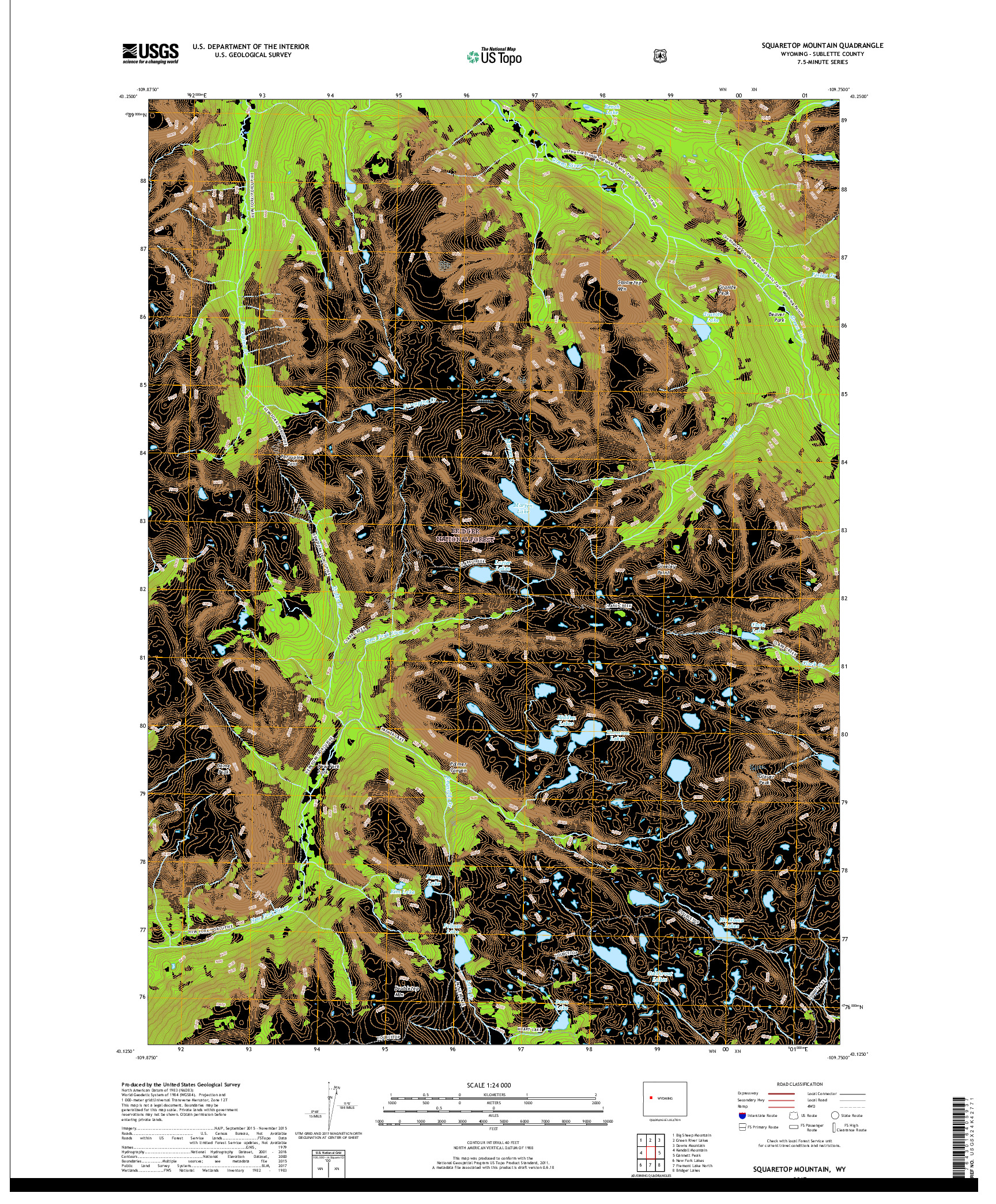 USGS US TOPO 7.5-MINUTE MAP FOR SQUARETOP MOUNTAIN, WY 2017