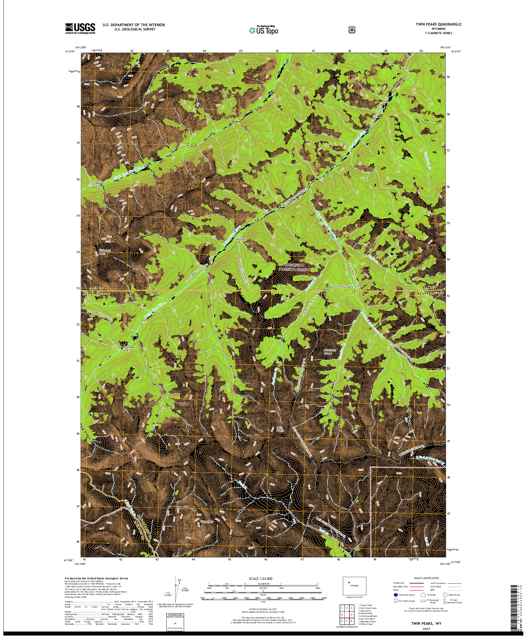 USGS US TOPO 7.5-MINUTE MAP FOR TWIN PEAKS, WY 2017