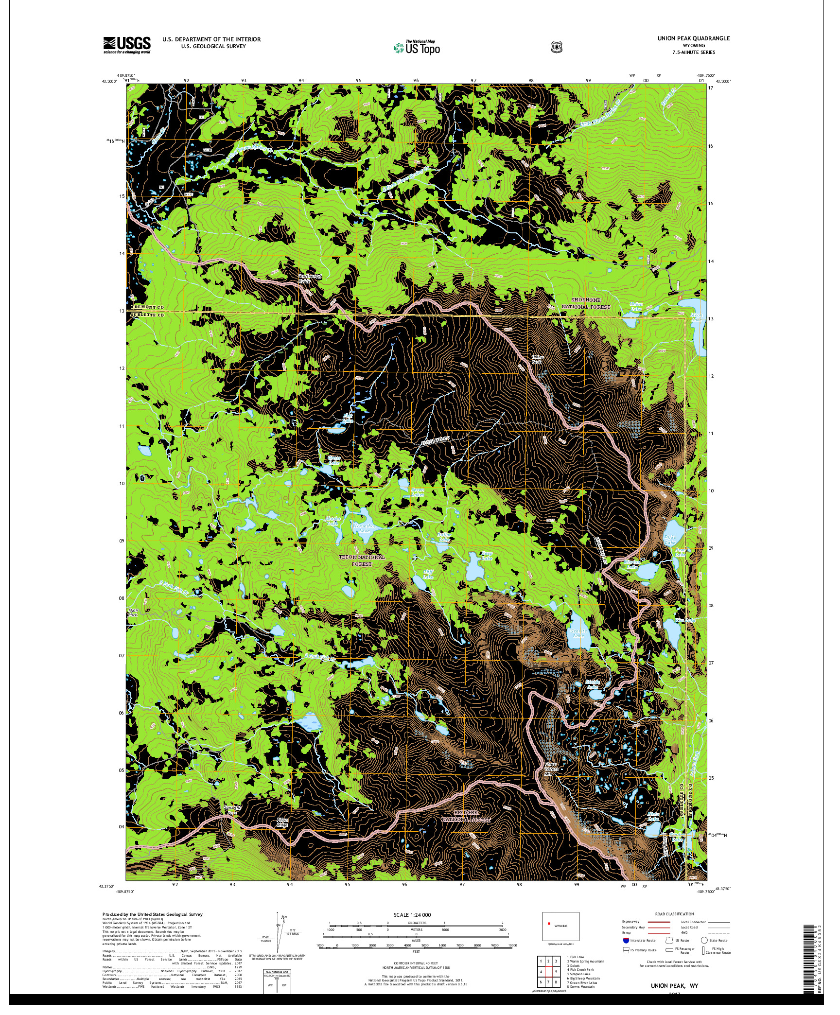 USGS US TOPO 7.5-MINUTE MAP FOR UNION PEAK, WY 2017