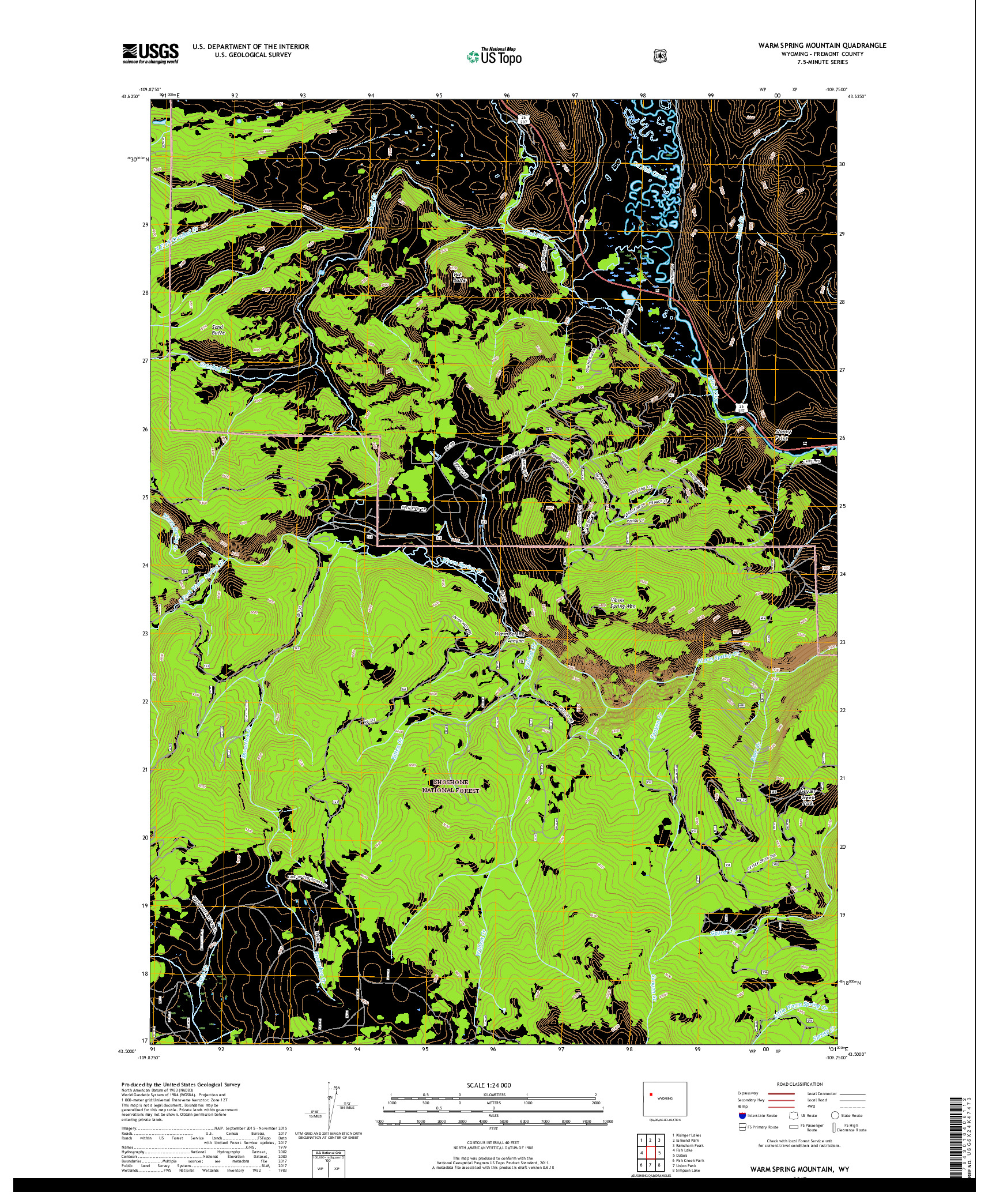 USGS US TOPO 7.5-MINUTE MAP FOR WARM SPRING MOUNTAIN, WY 2017