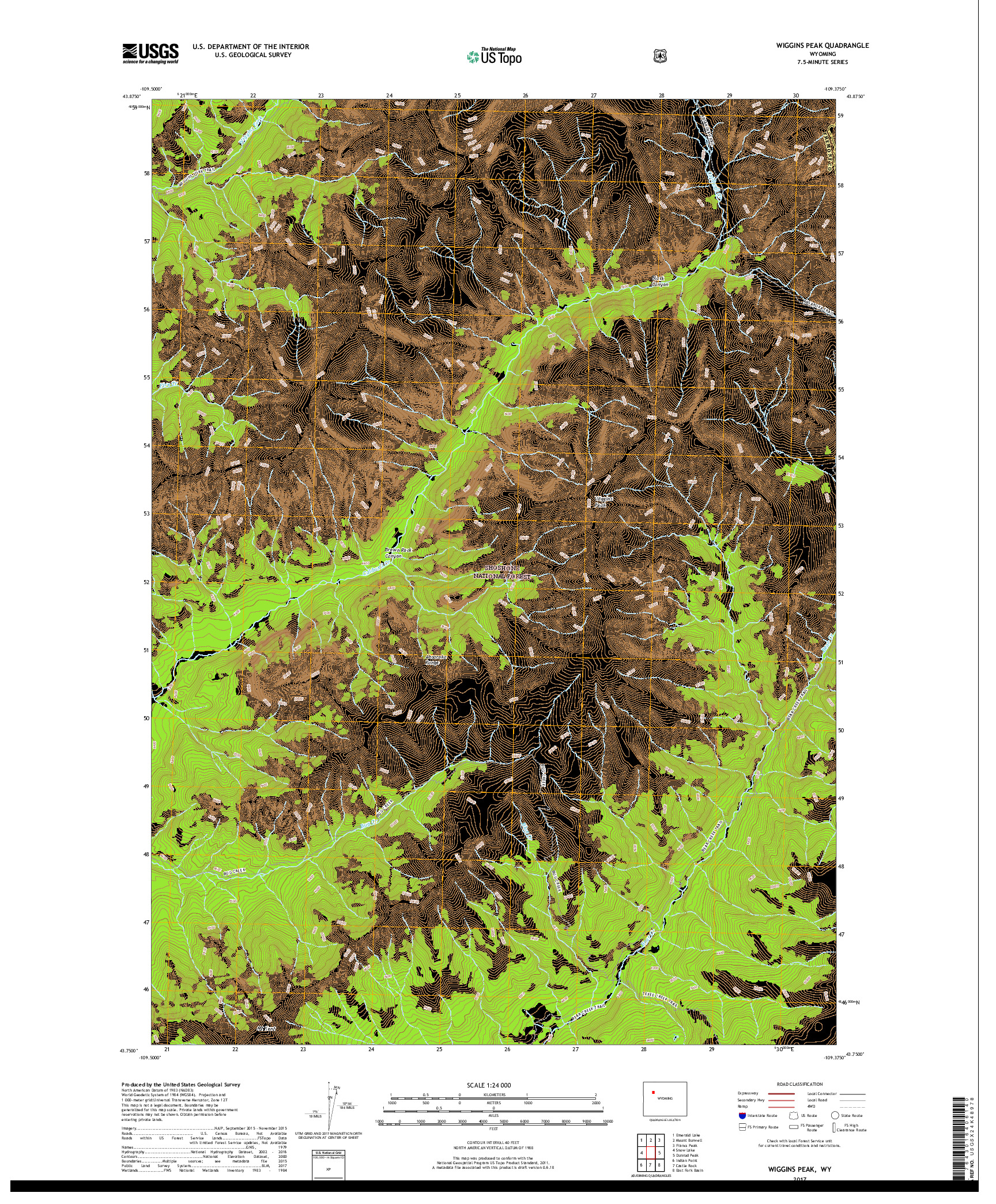 USGS US TOPO 7.5-MINUTE MAP FOR WIGGINS PEAK, WY 2017
