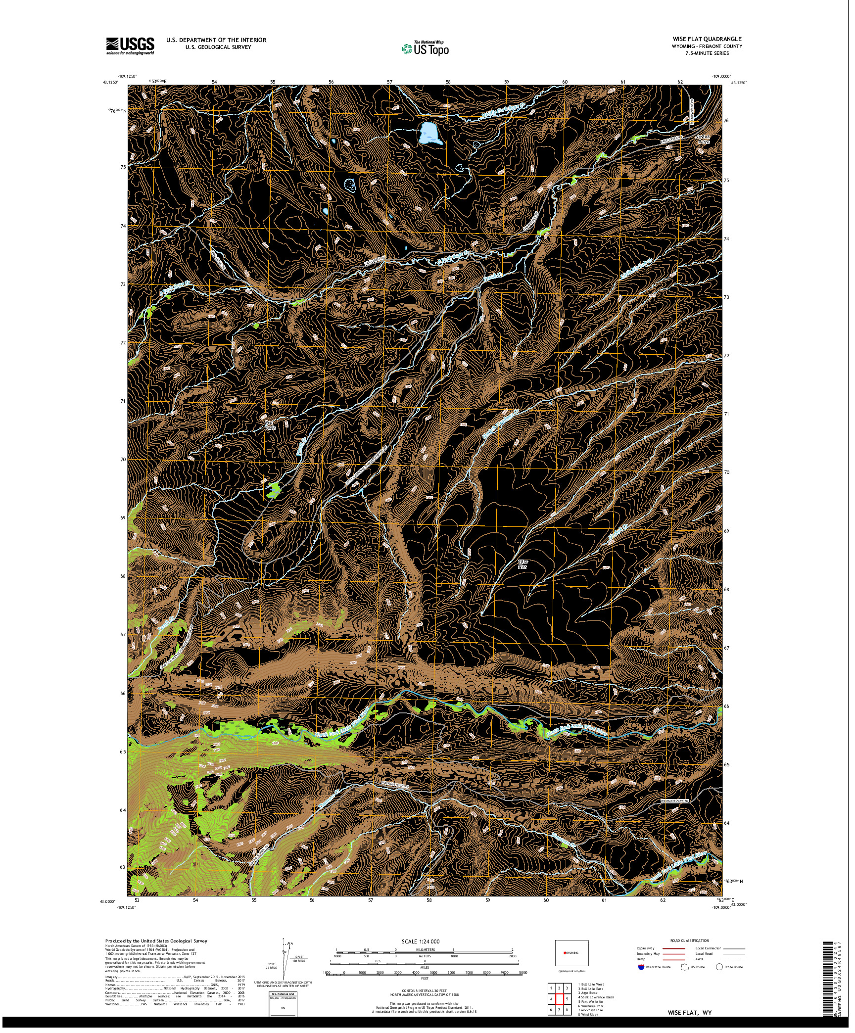 USGS US TOPO 7.5-MINUTE MAP FOR WISE FLAT, WY 2017