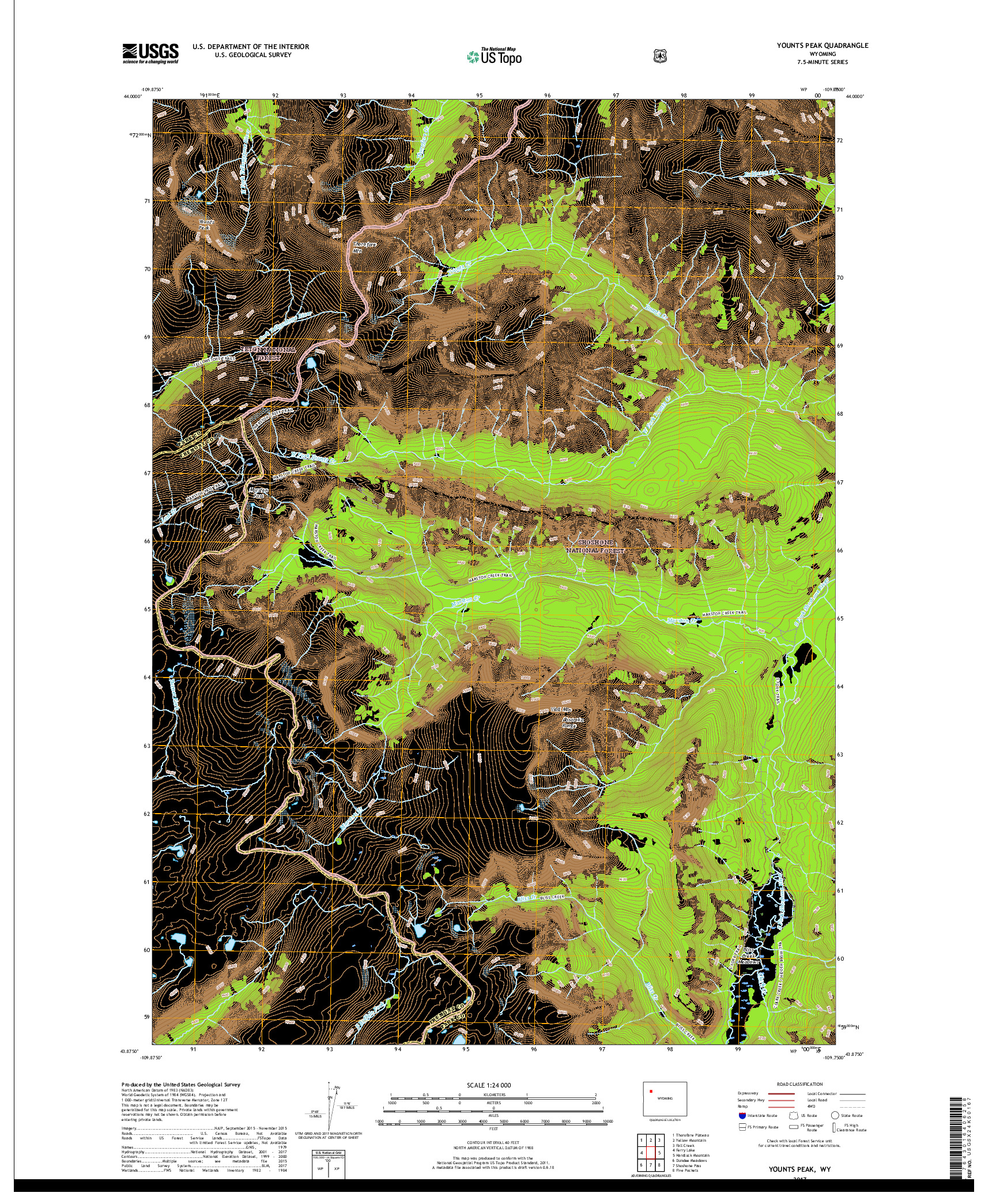 USGS US TOPO 7.5-MINUTE MAP FOR YOUNTS PEAK, WY 2017