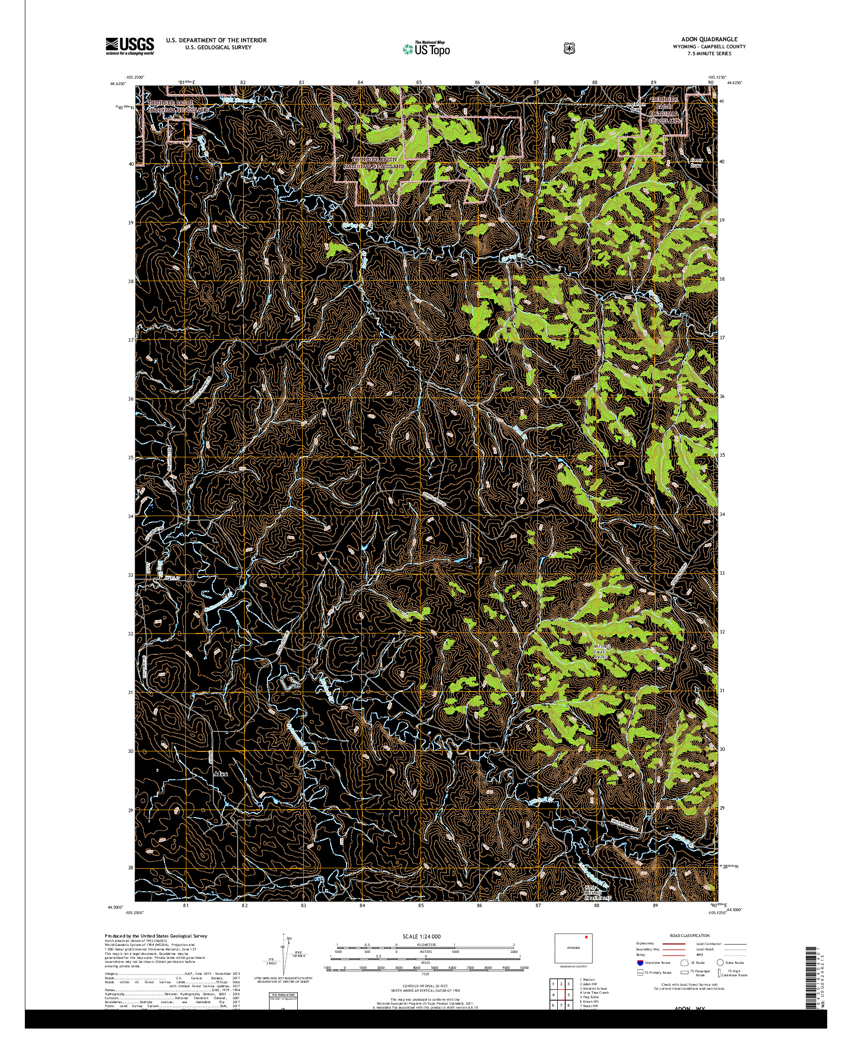 USGS US TOPO 7.5-MINUTE MAP FOR ADON, WY 2017