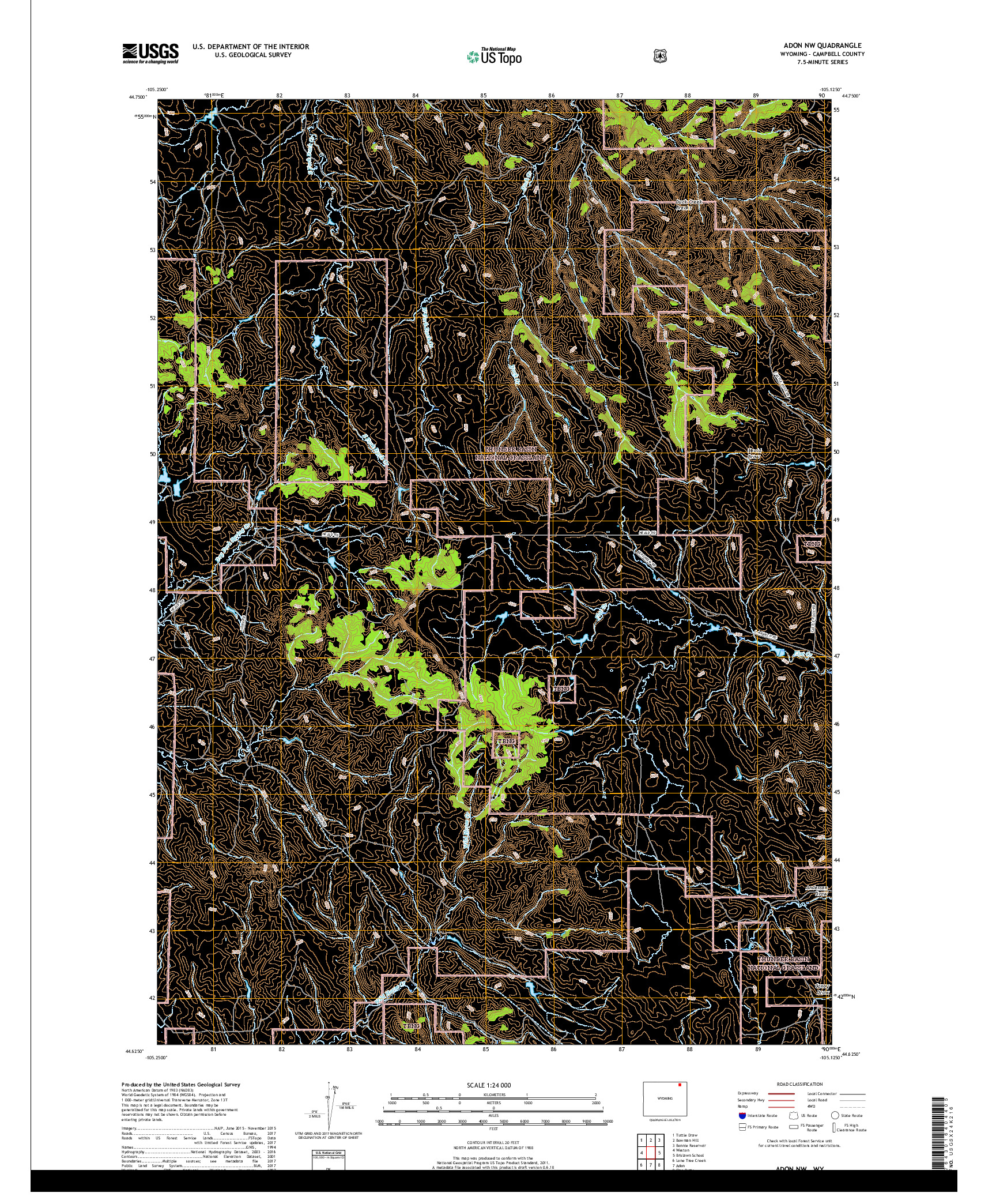 USGS US TOPO 7.5-MINUTE MAP FOR ADON NW, WY 2017