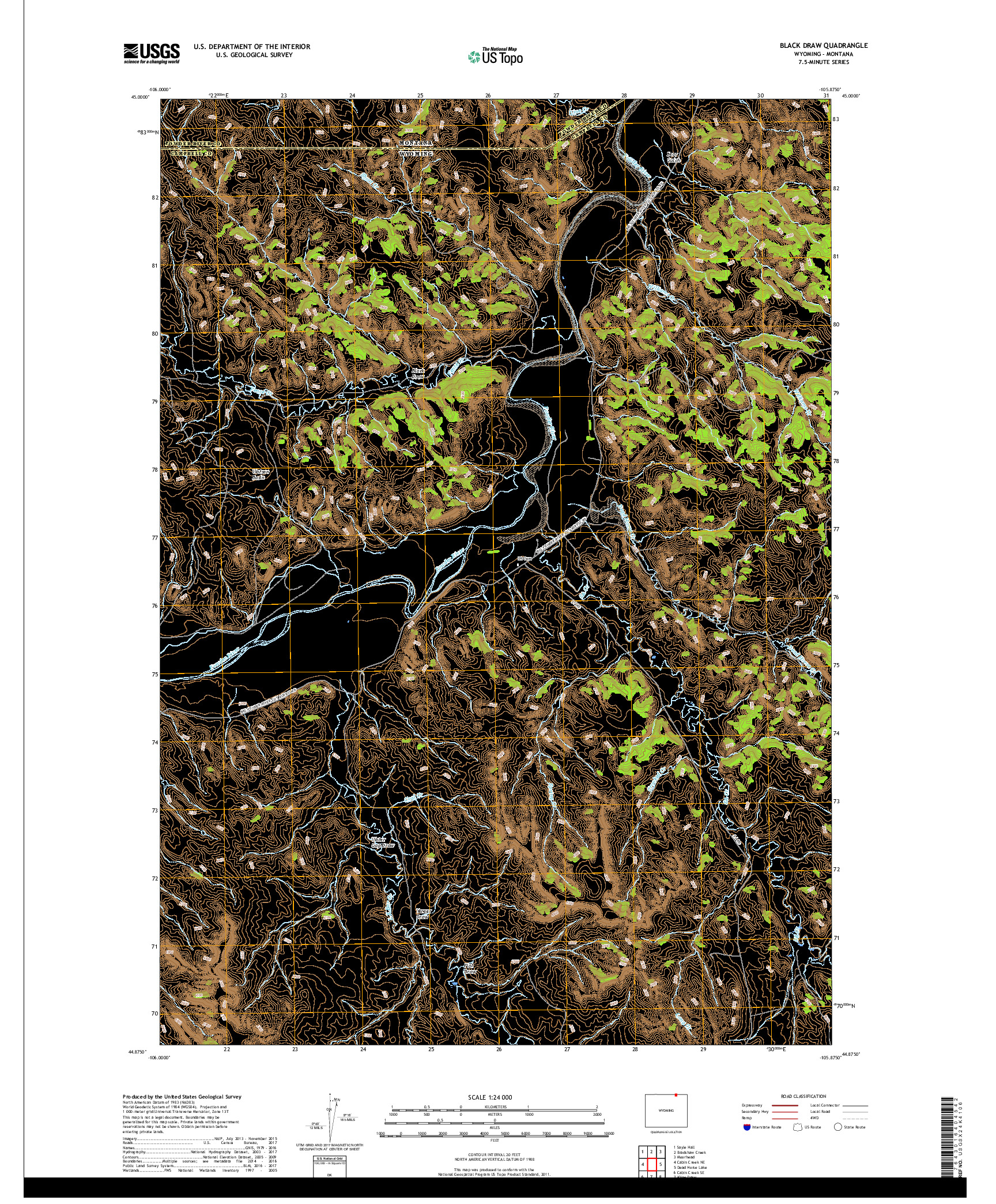 USGS US TOPO 7.5-MINUTE MAP FOR BLACK DRAW, WY,MT 2017