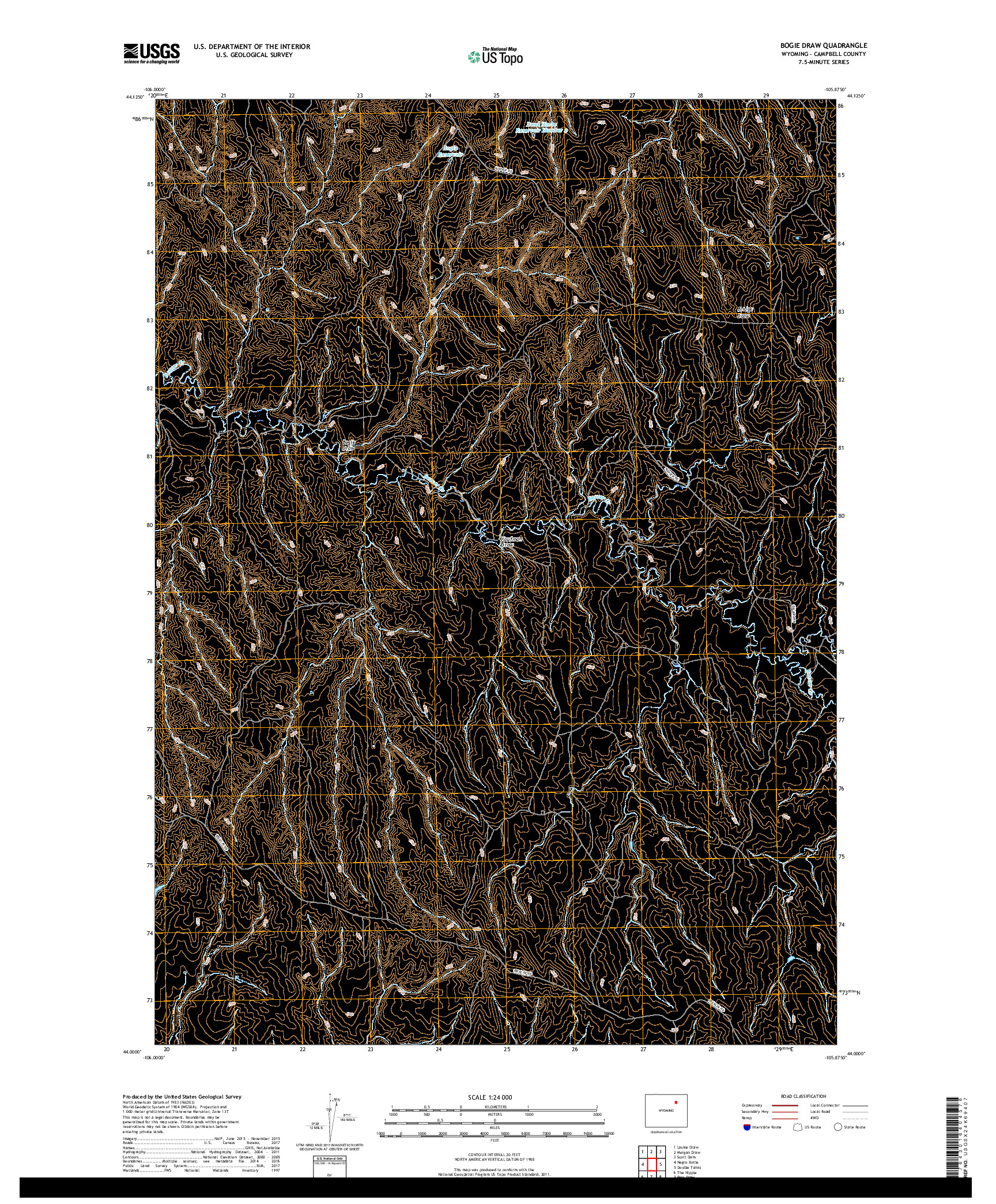 USGS US TOPO 7.5-MINUTE MAP FOR BOGIE DRAW, WY 2017