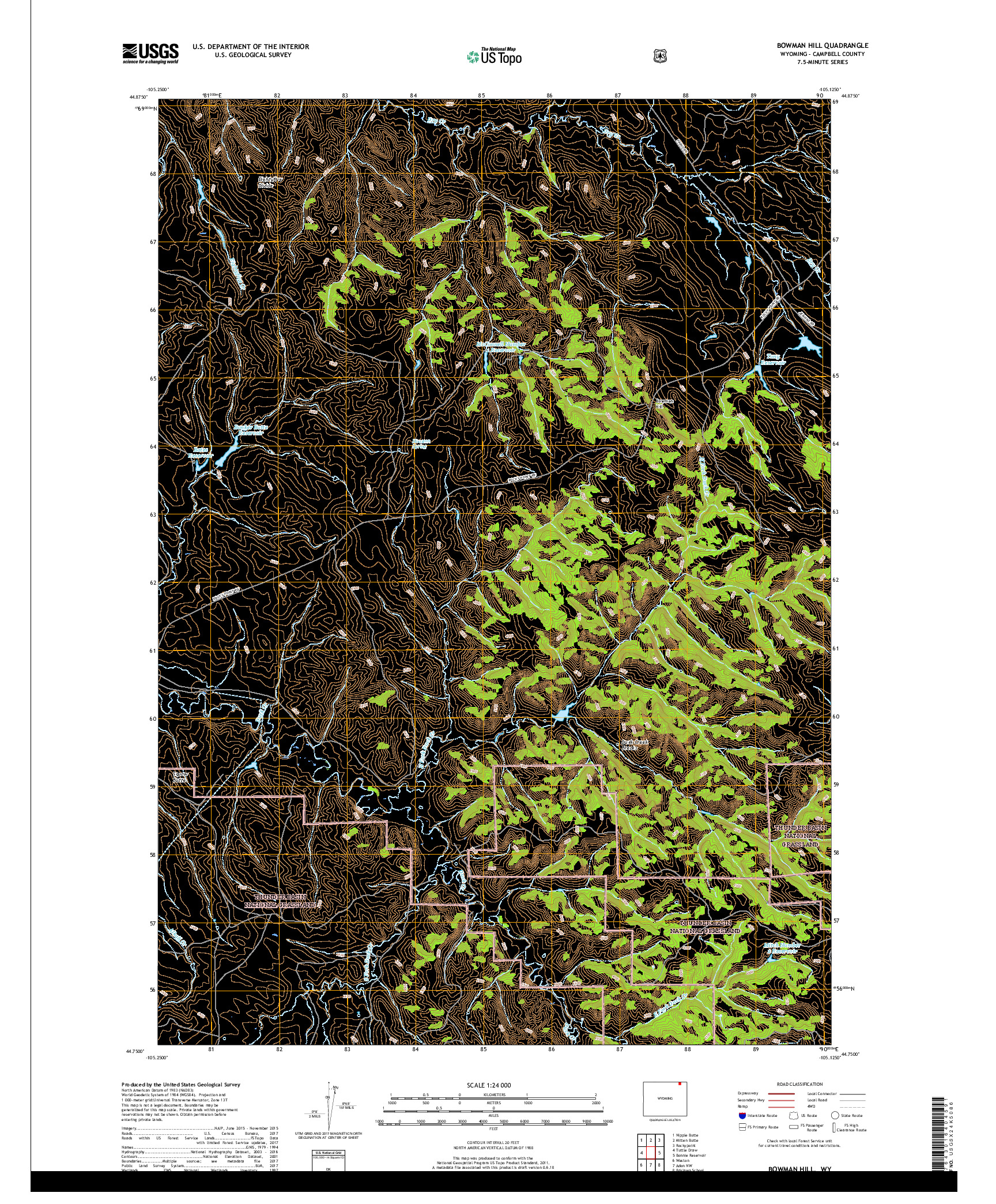 USGS US TOPO 7.5-MINUTE MAP FOR BOWMAN HILL, WY 2017