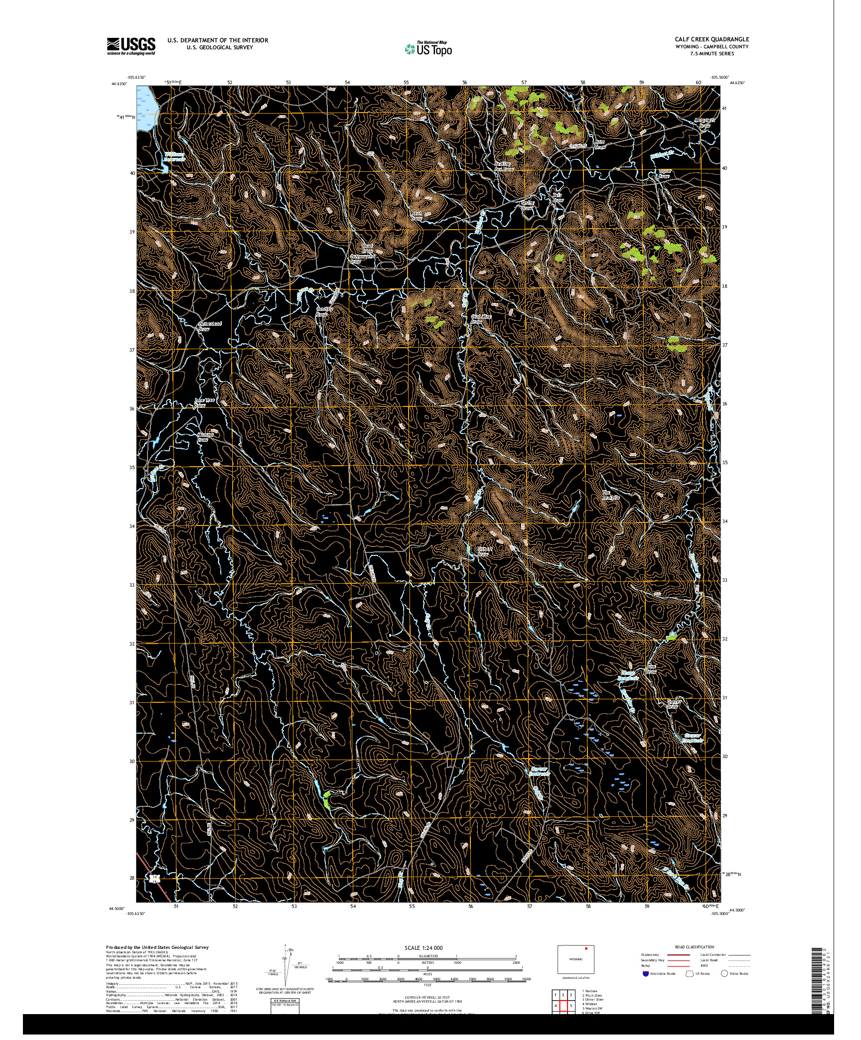 USGS US TOPO 7.5-MINUTE MAP FOR CALF CREEK, WY 2017