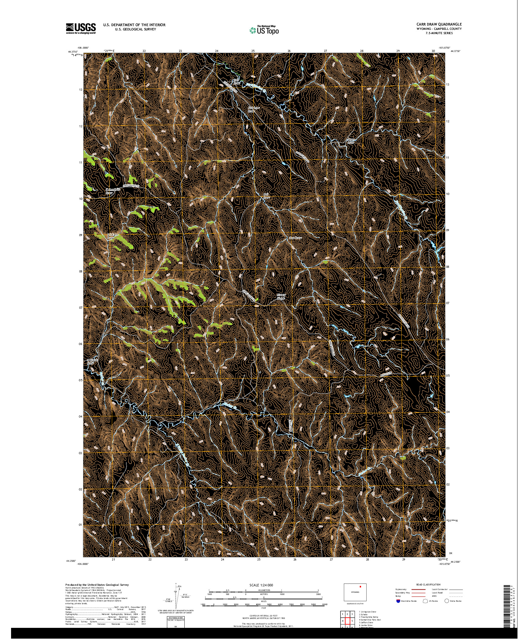 USGS US TOPO 7.5-MINUTE MAP FOR CARR DRAW, WY 2017