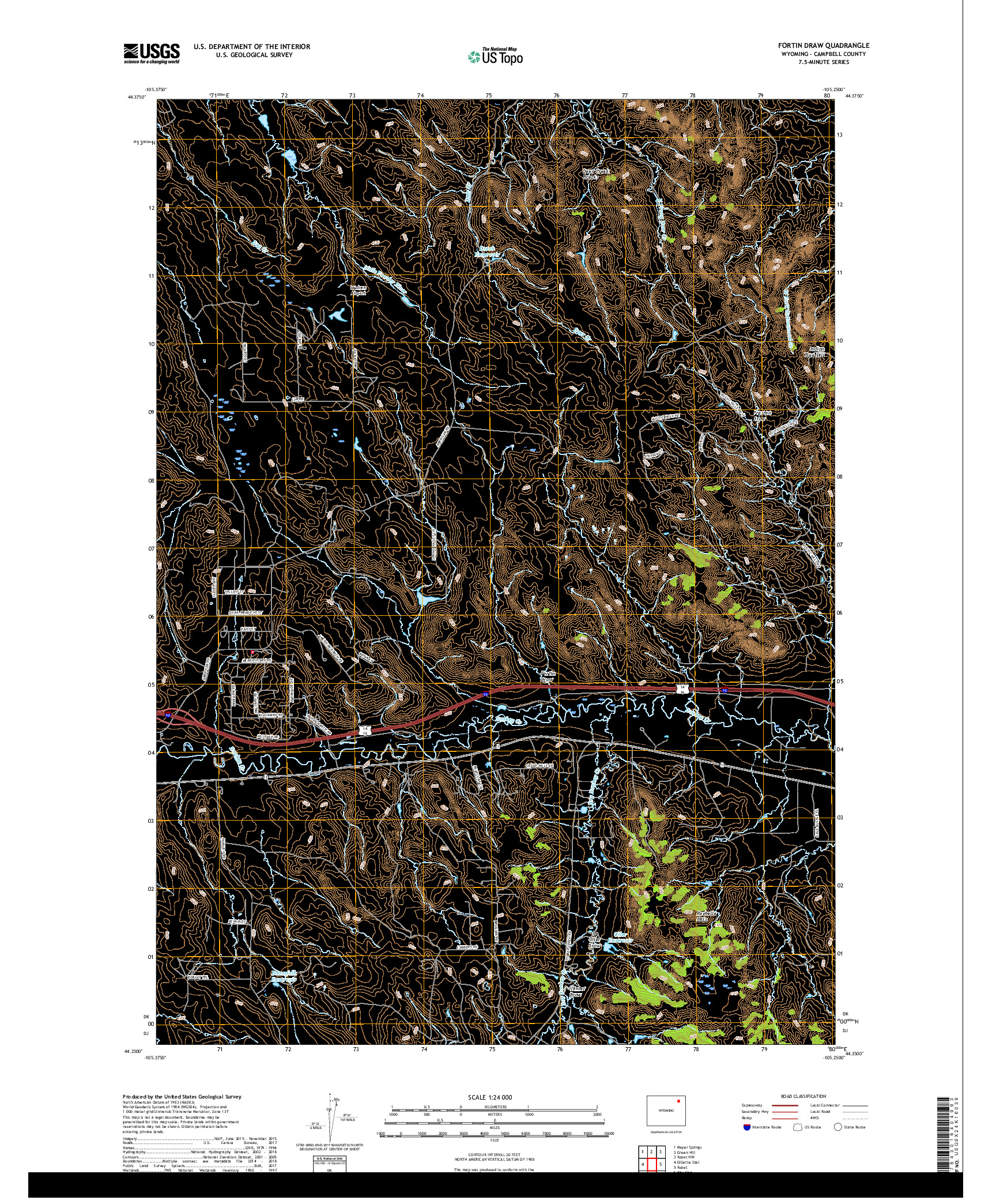 USGS US TOPO 7.5-MINUTE MAP FOR FORTIN DRAW, WY 2017
