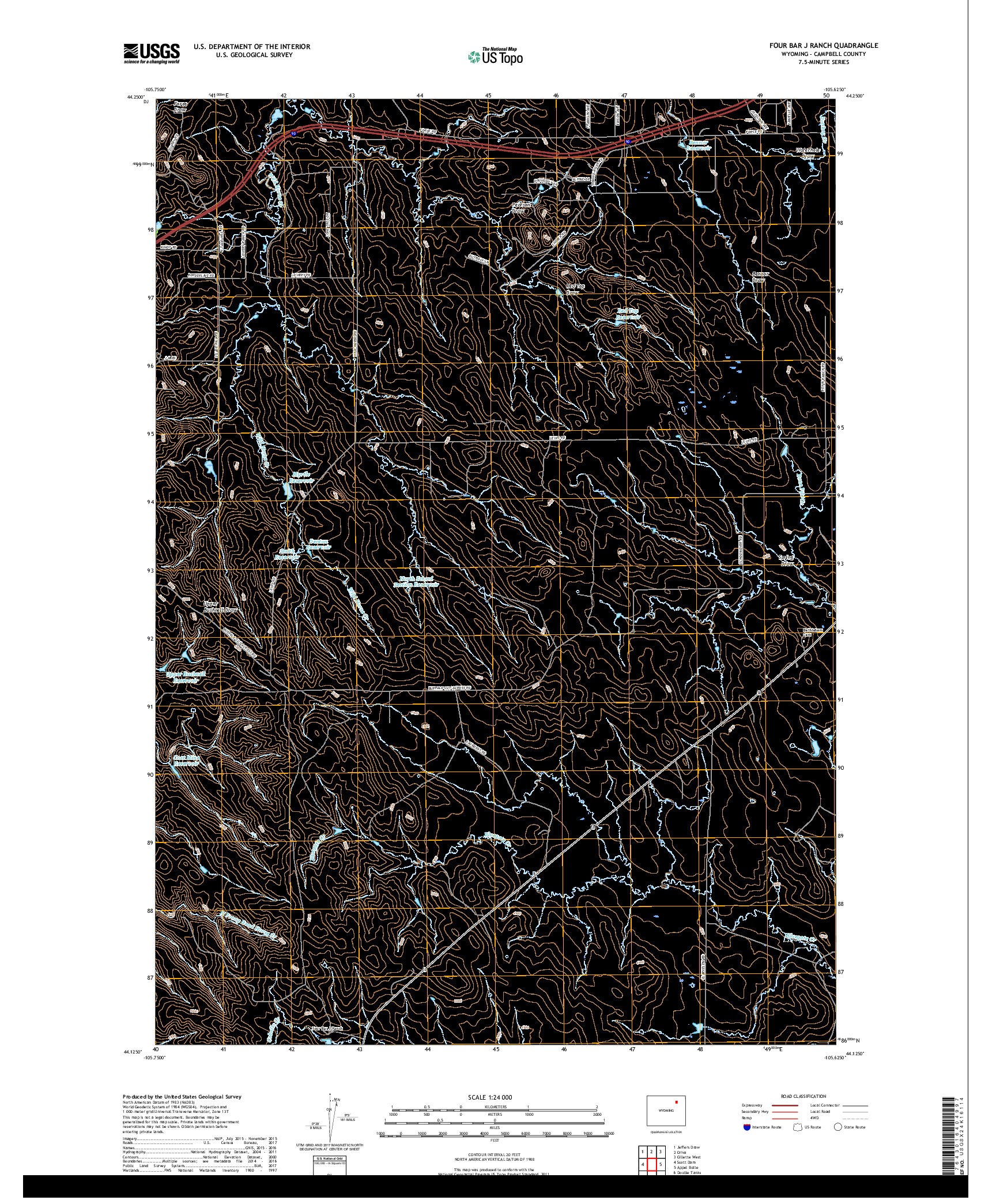 USGS US TOPO 7.5-MINUTE MAP FOR FOUR BAR J RANCH, WY 2017