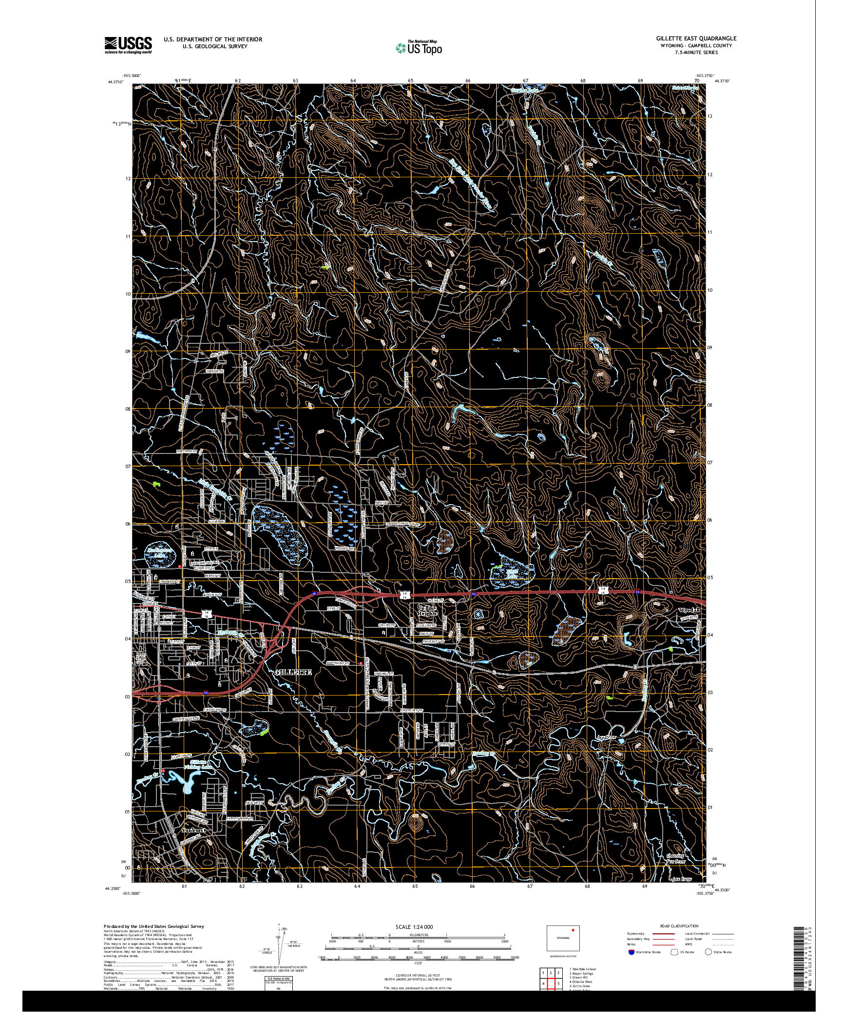 USGS US TOPO 7.5-MINUTE MAP FOR GILLETTE EAST, WY 2017