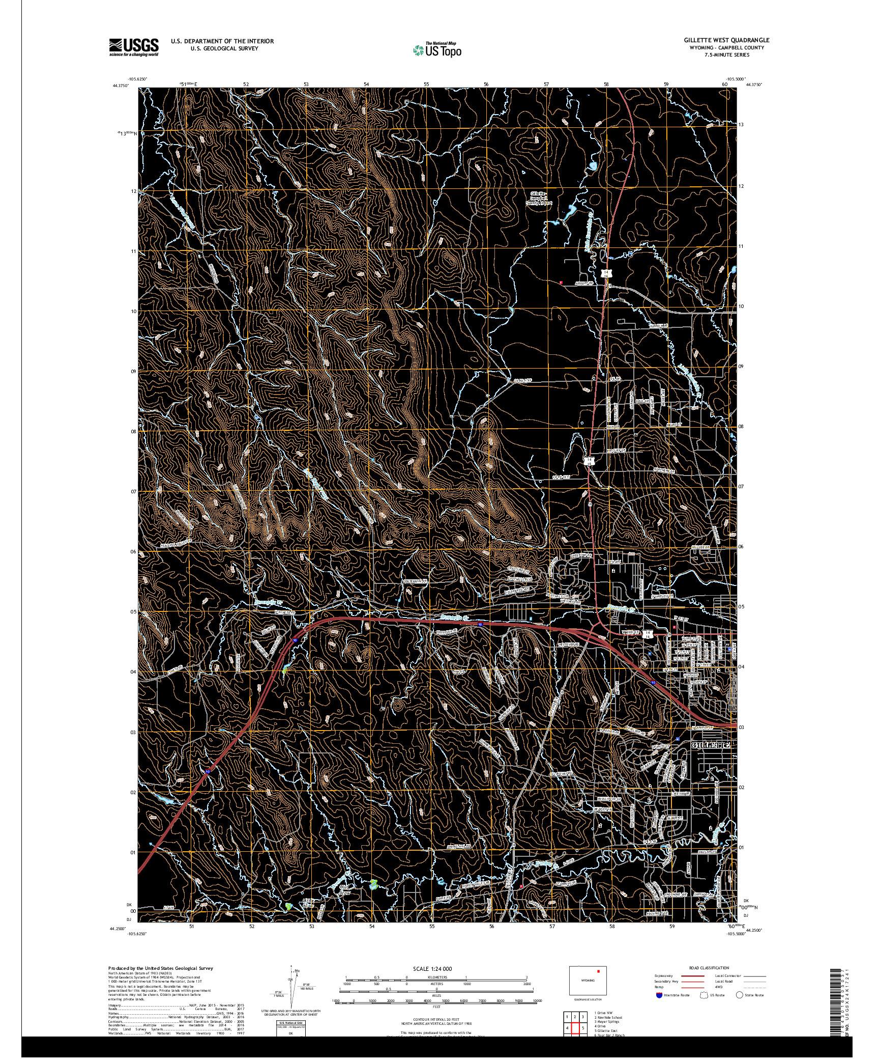 USGS US TOPO 7.5-MINUTE MAP FOR GILLETTE WEST, WY 2017
