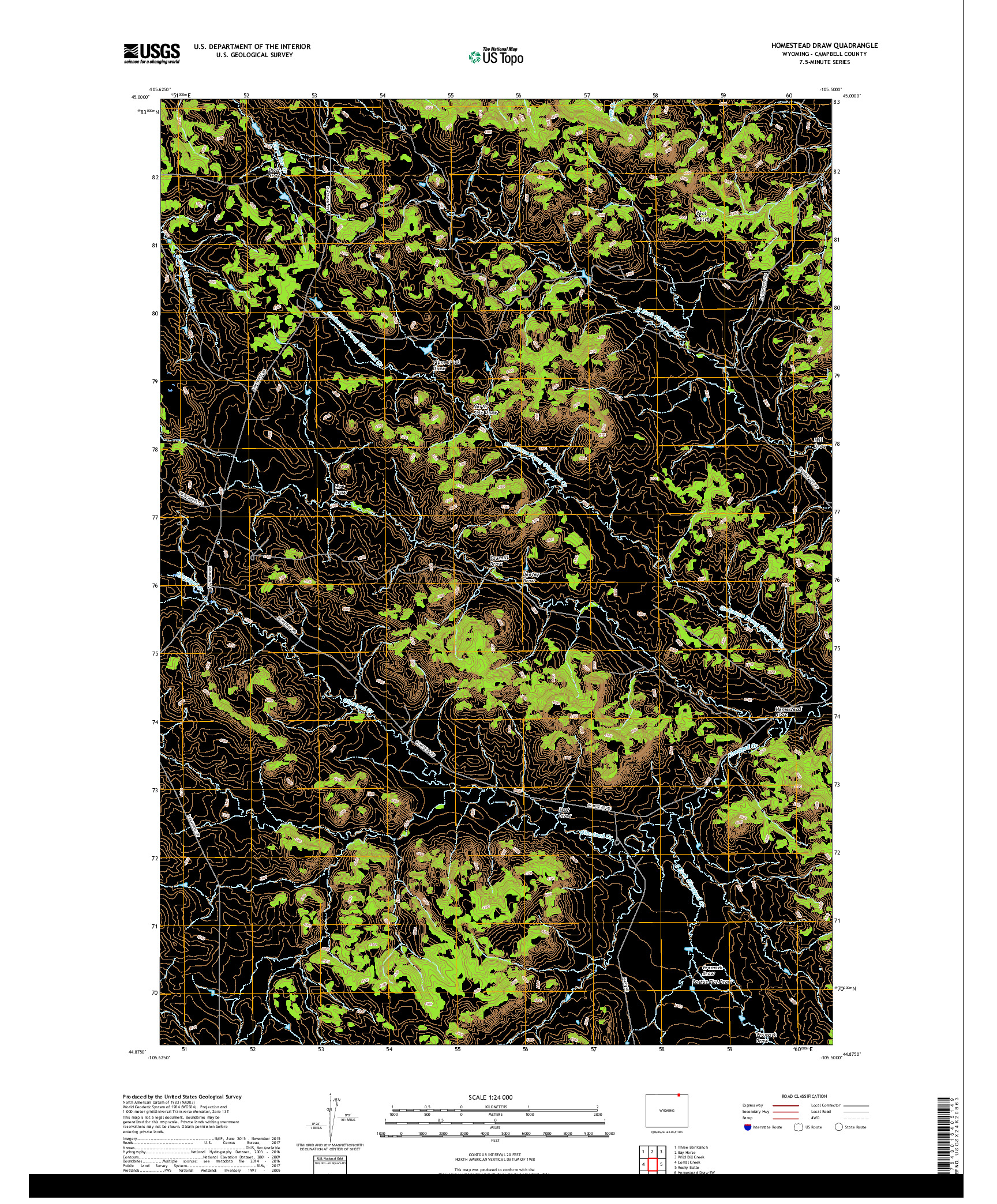 USGS US TOPO 7.5-MINUTE MAP FOR HOMESTEAD DRAW, WY 2017