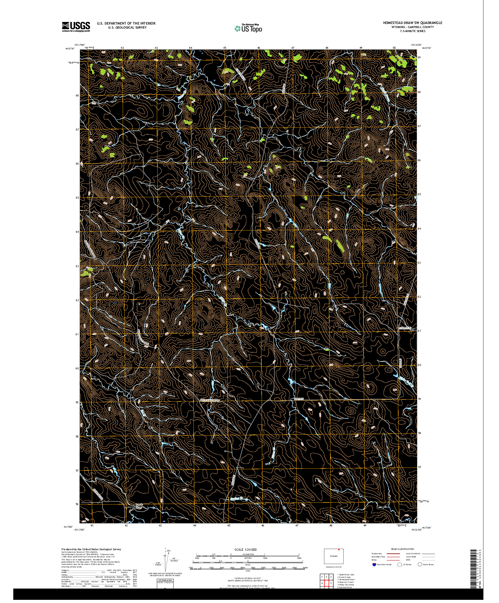 USGS US TOPO 7.5-MINUTE MAP FOR HOMESTEAD DRAW SW, WY 2017