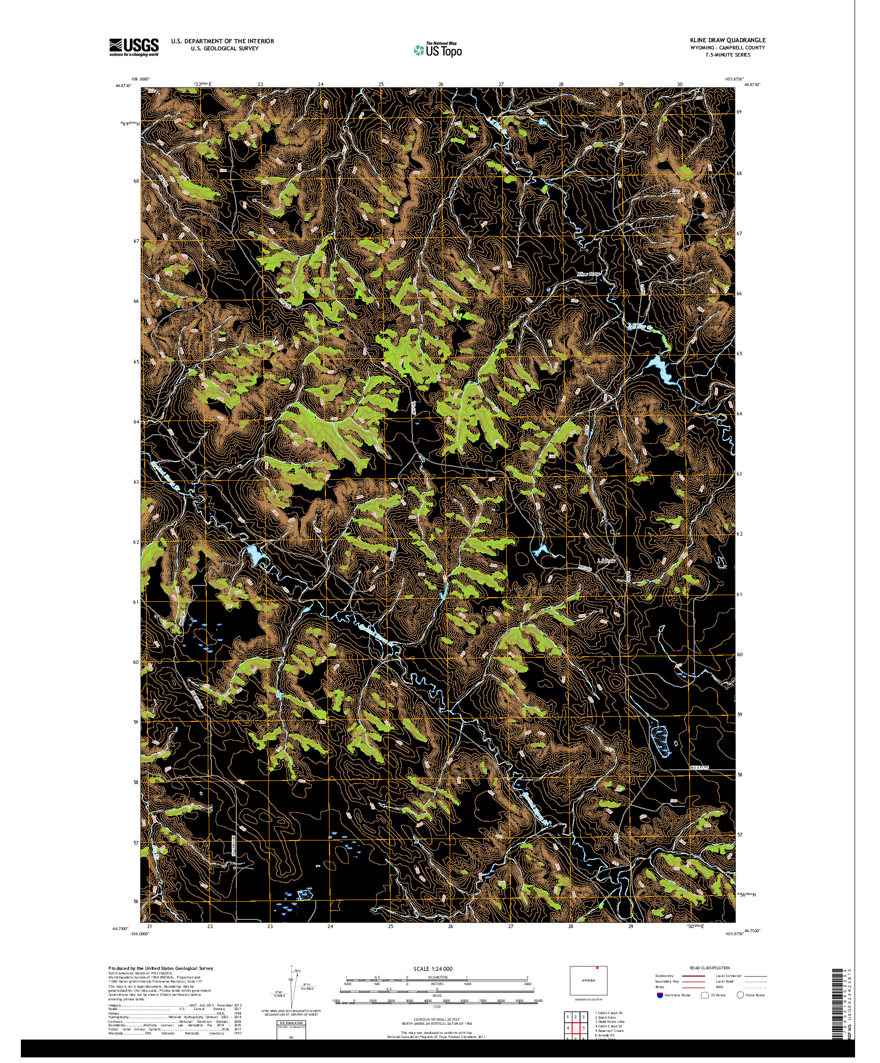 USGS US TOPO 7.5-MINUTE MAP FOR KLINE DRAW, WY 2017