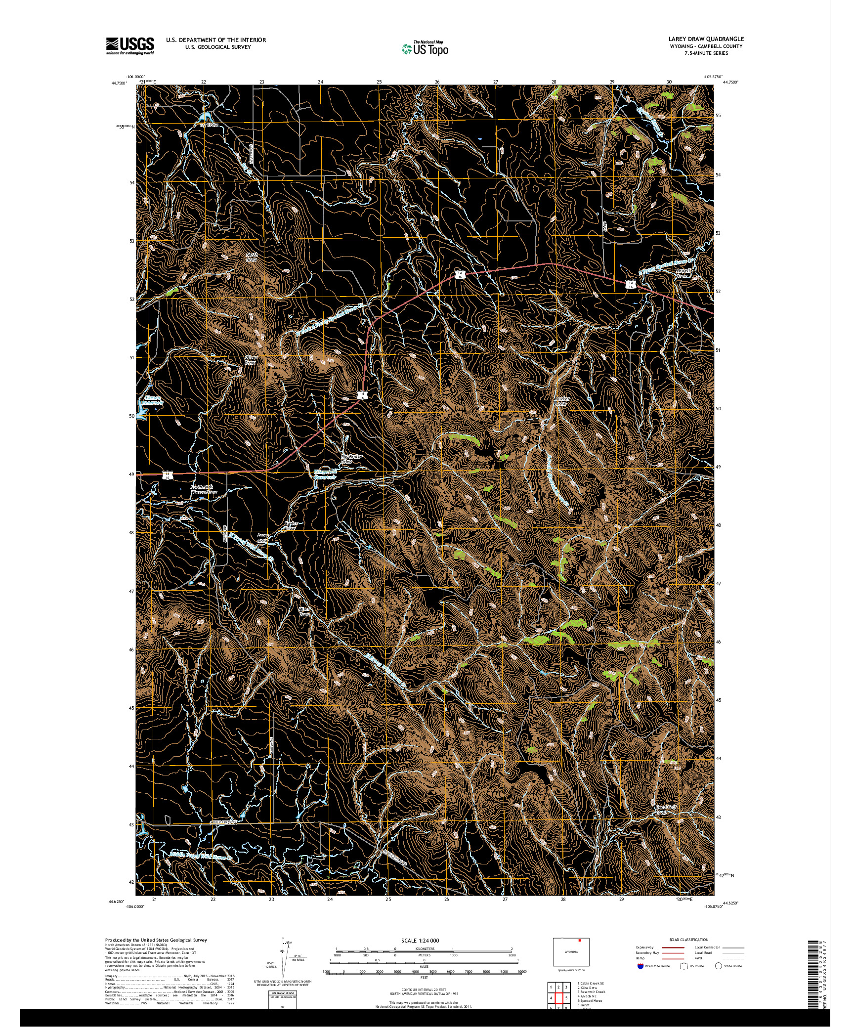 USGS US TOPO 7.5-MINUTE MAP FOR LAREY DRAW, WY 2017