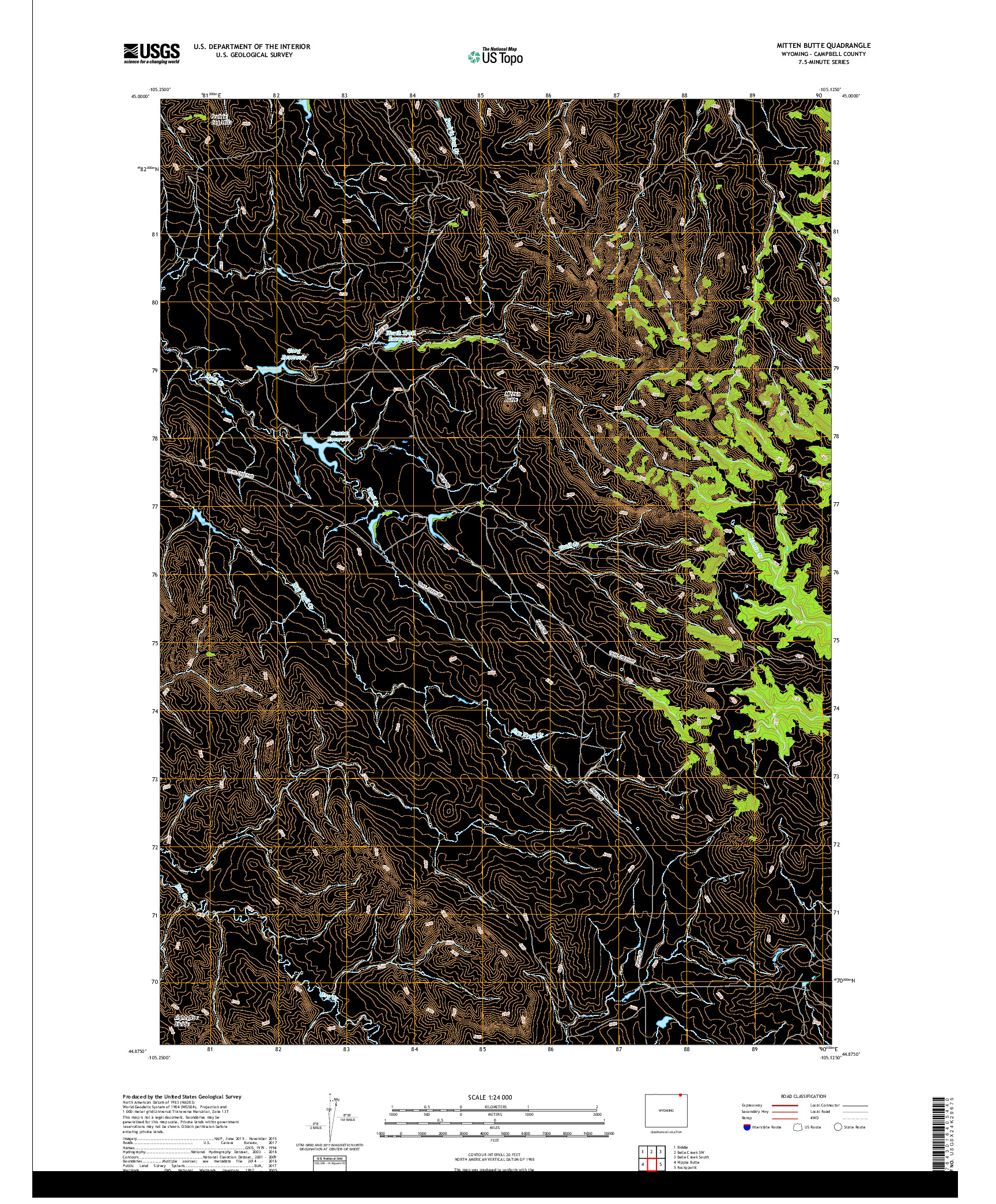 USGS US TOPO 7.5-MINUTE MAP FOR MITTEN BUTTE, WY 2017