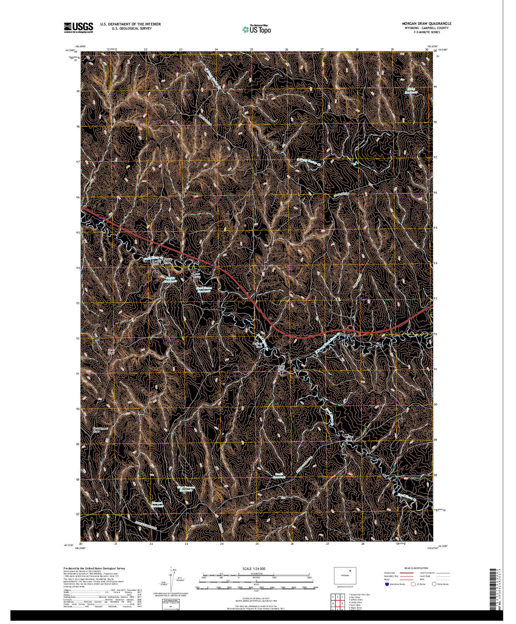 USGS US TOPO 7.5-MINUTE MAP FOR MORGAN DRAW, WY 2017