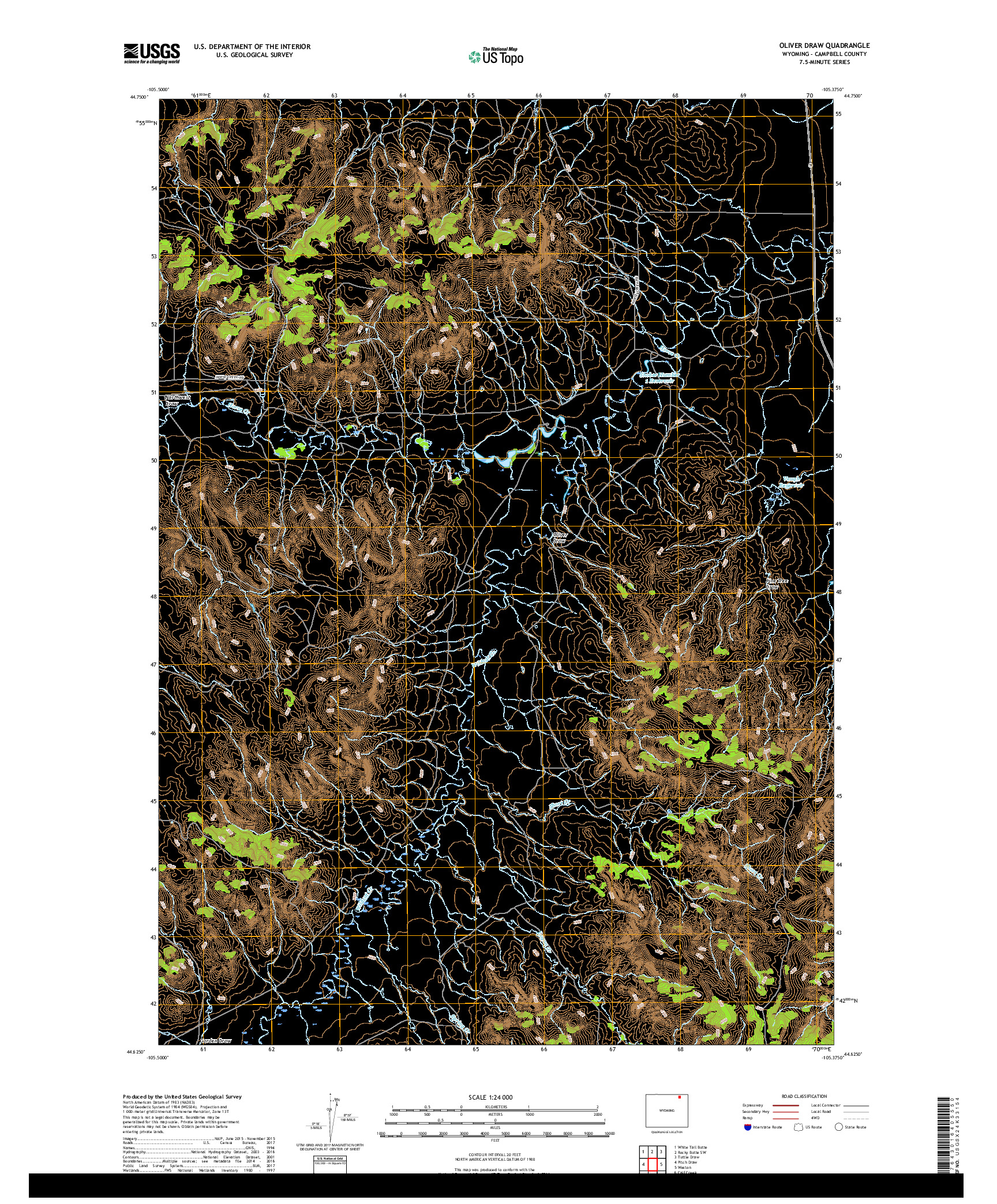 USGS US TOPO 7.5-MINUTE MAP FOR OLIVER DRAW, WY 2017