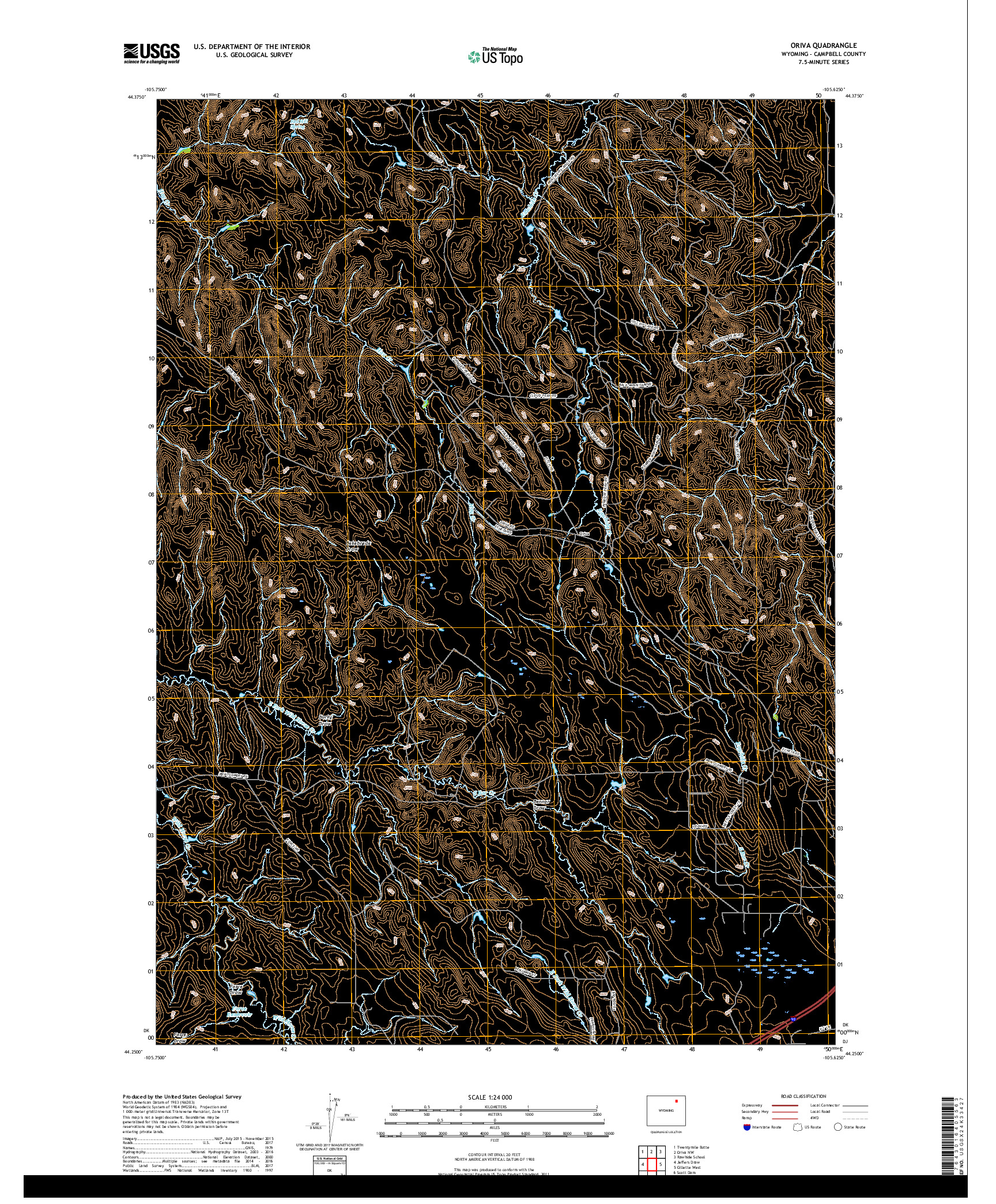 USGS US TOPO 7.5-MINUTE MAP FOR ORIVA, WY 2017