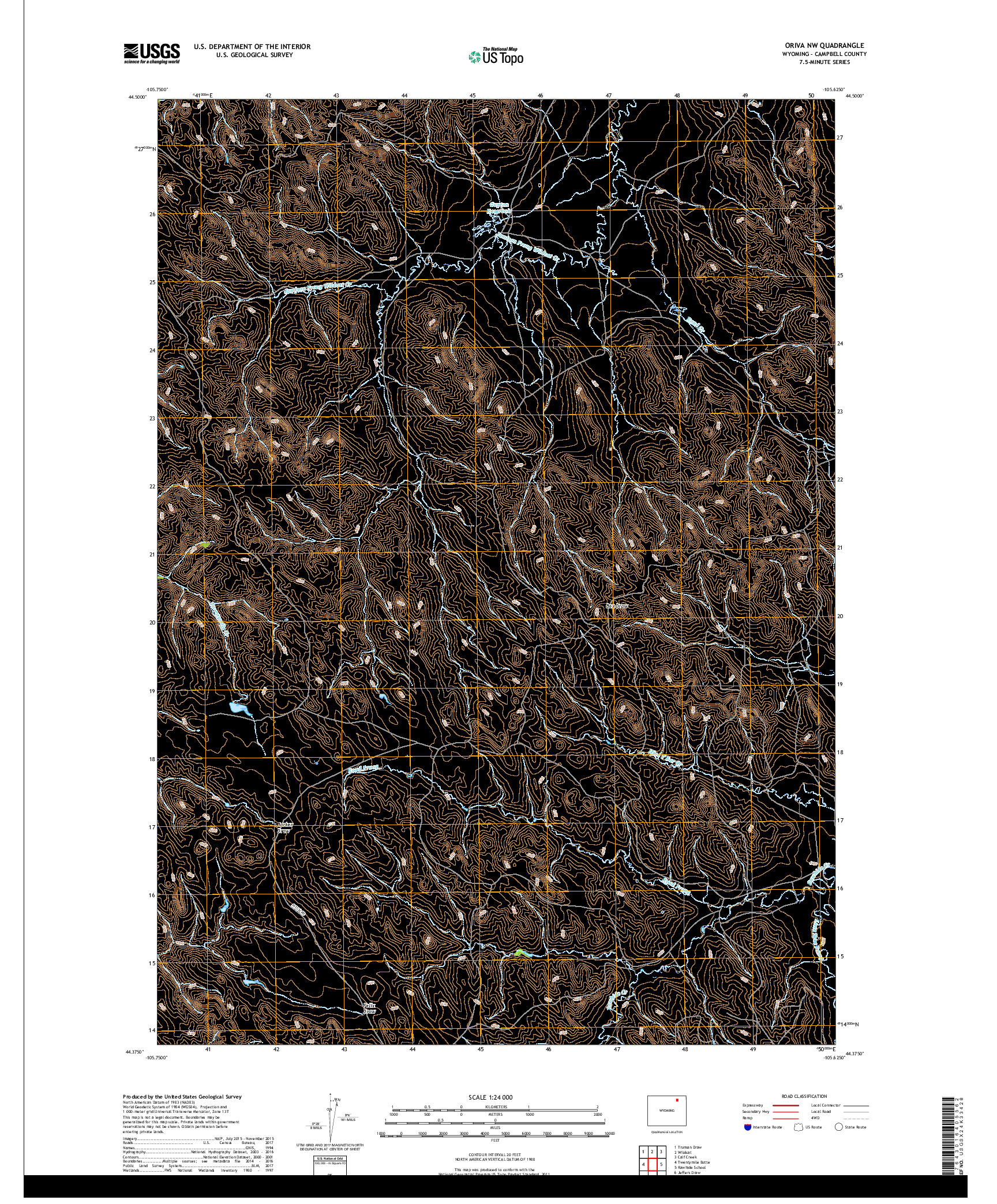 USGS US TOPO 7.5-MINUTE MAP FOR ORIVA NW, WY 2017