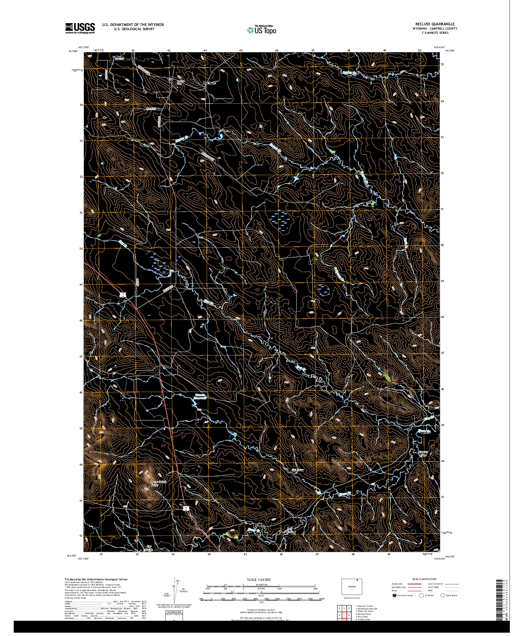 USGS US TOPO 7.5-MINUTE MAP FOR RECLUSE, WY 2017