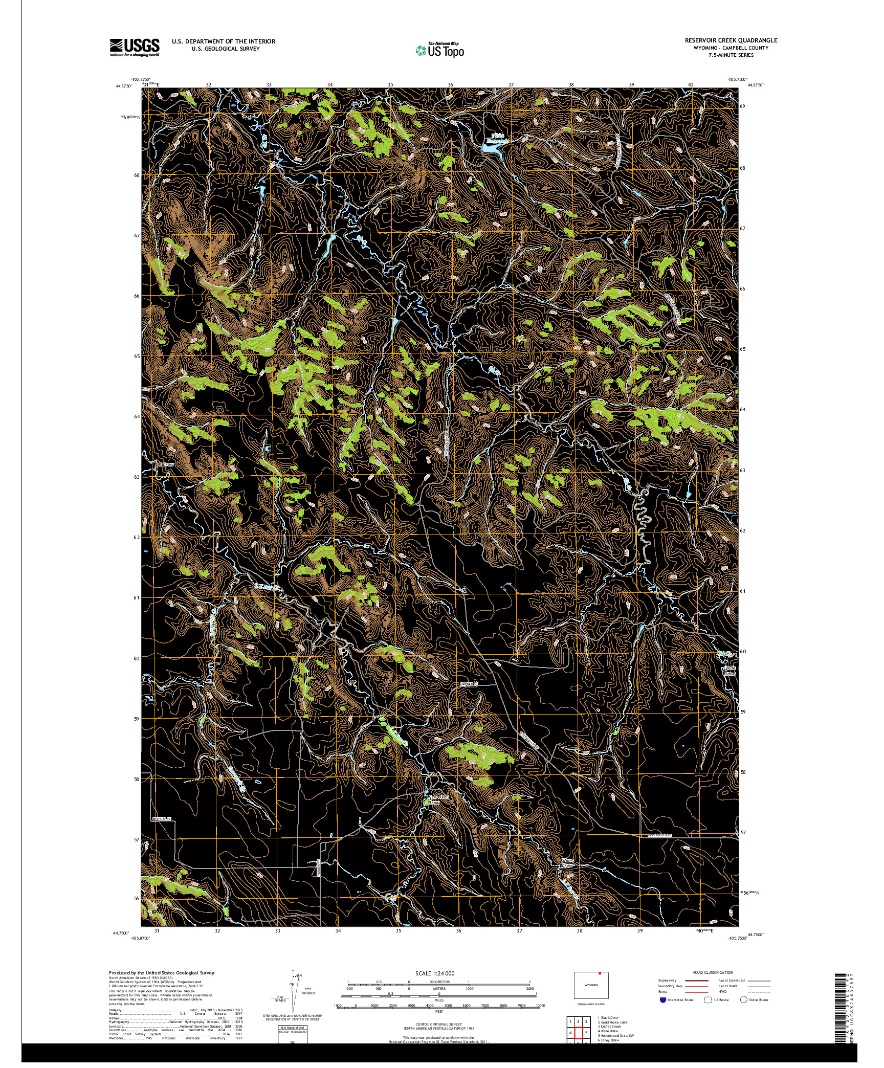 USGS US TOPO 7.5-MINUTE MAP FOR RESERVOIR CREEK, WY 2017