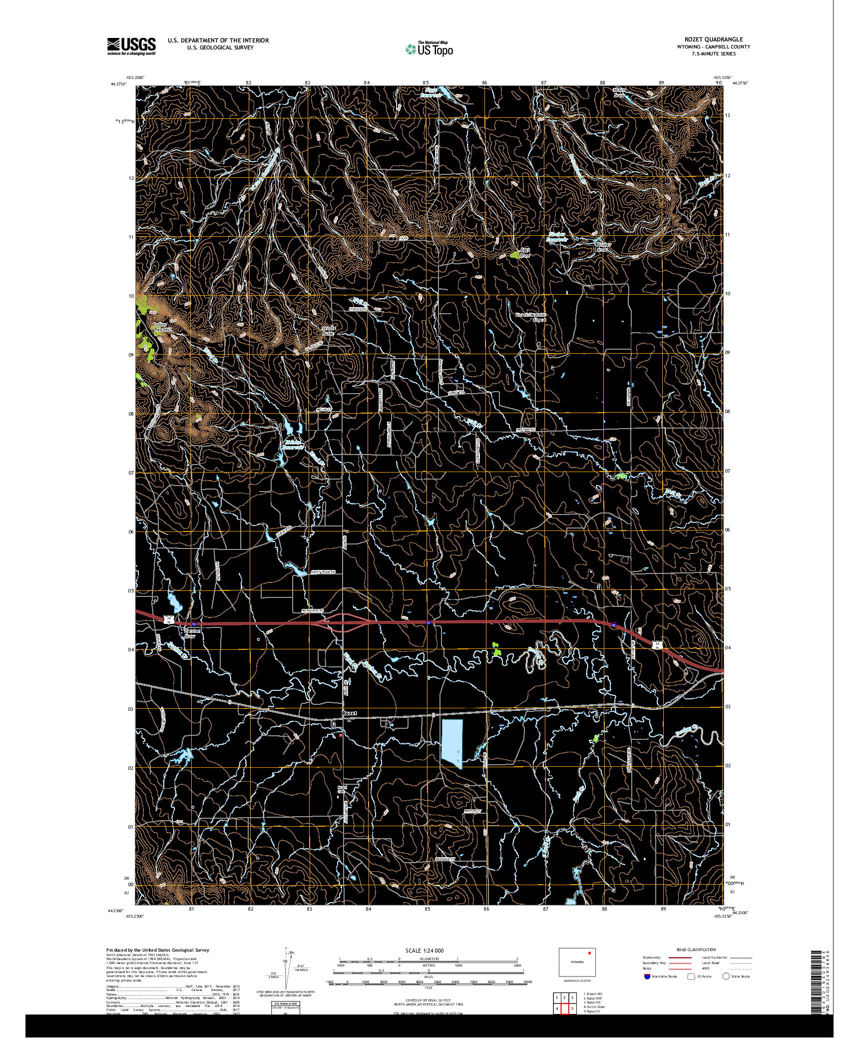 USGS US TOPO 7.5-MINUTE MAP FOR ROZET, WY 2017