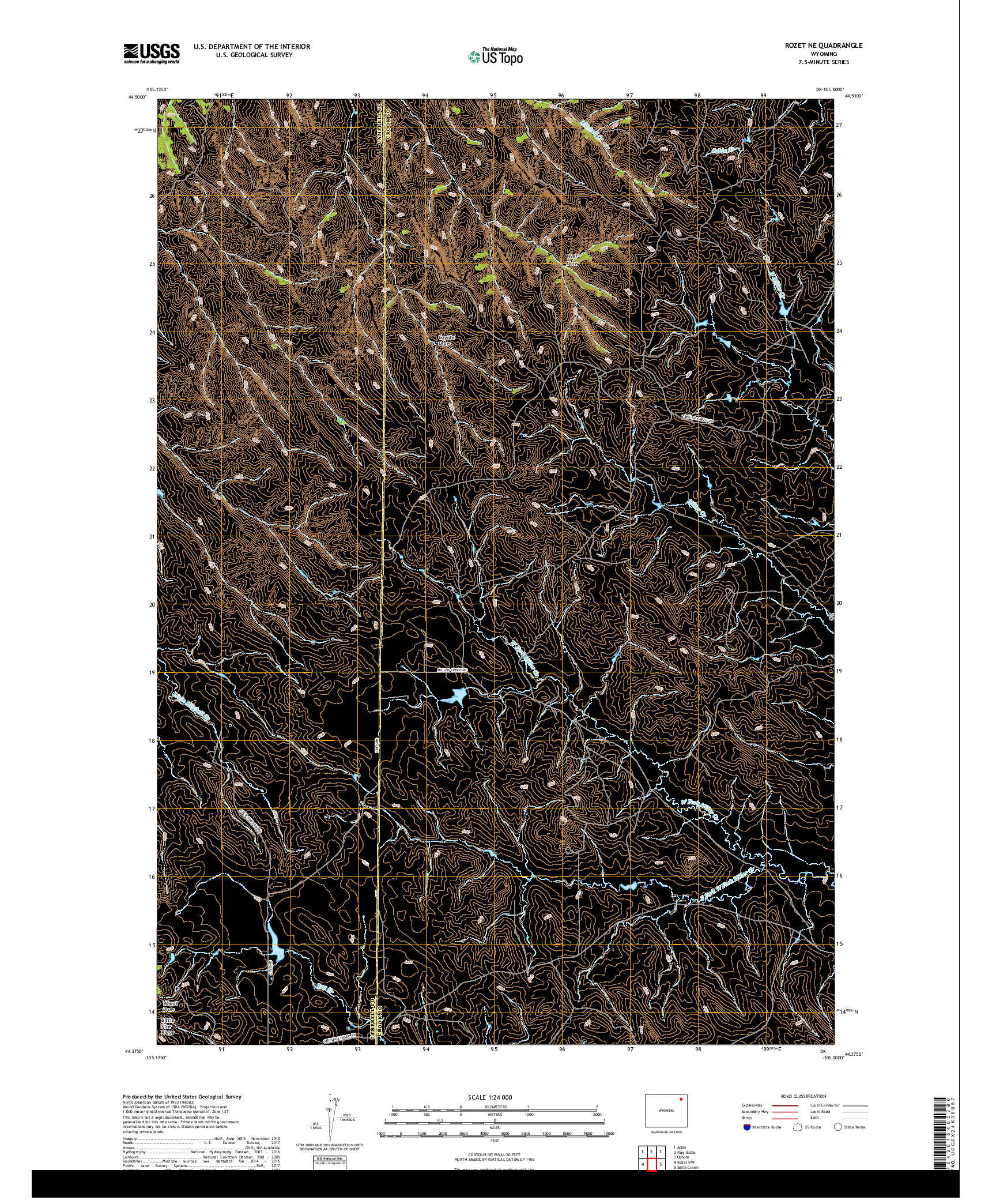 USGS US TOPO 7.5-MINUTE MAP FOR ROZET NE, WY 2017