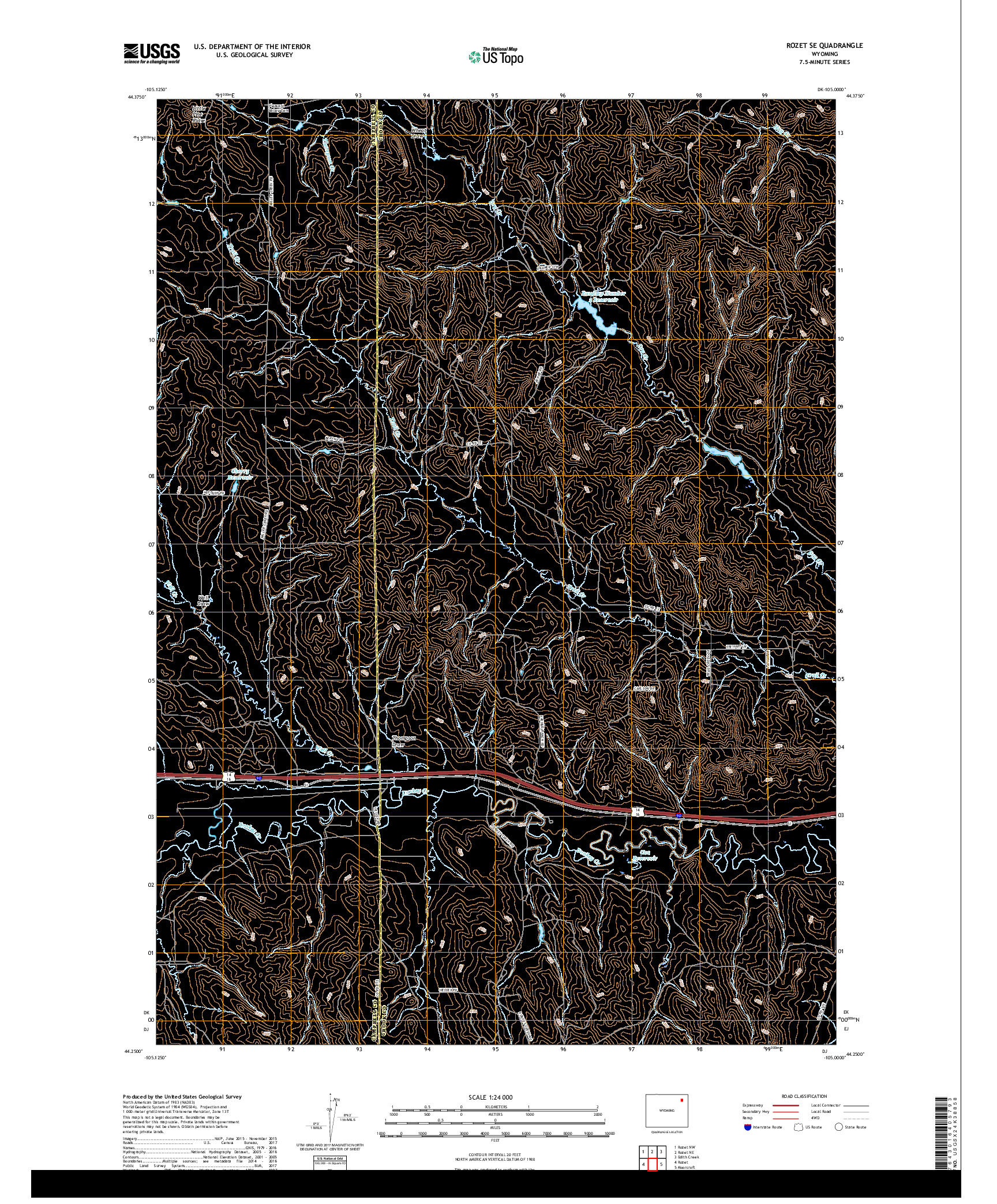 USGS US TOPO 7.5-MINUTE MAP FOR ROZET SE, WY 2017