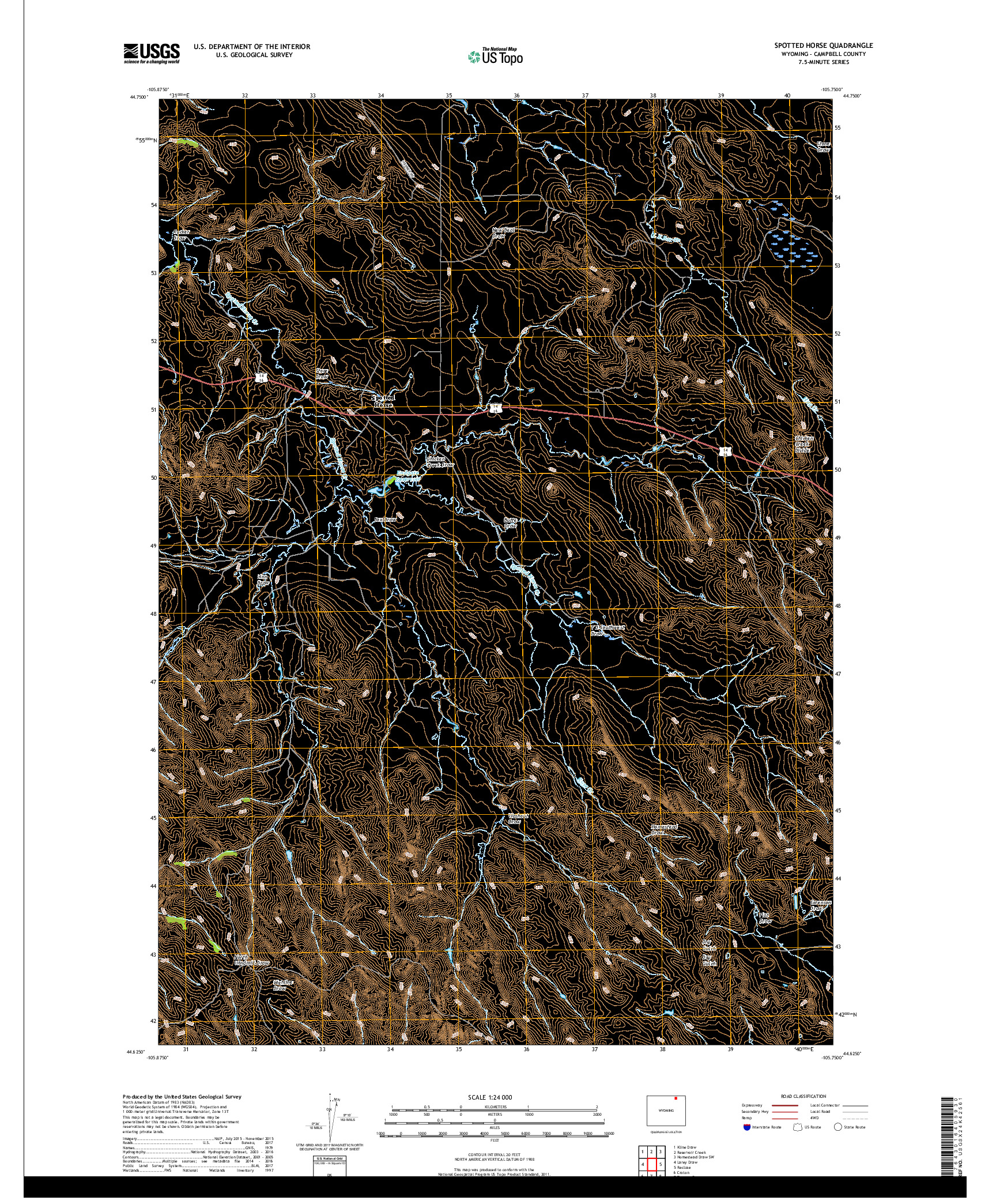 USGS US TOPO 7.5-MINUTE MAP FOR SPOTTED HORSE, WY 2017