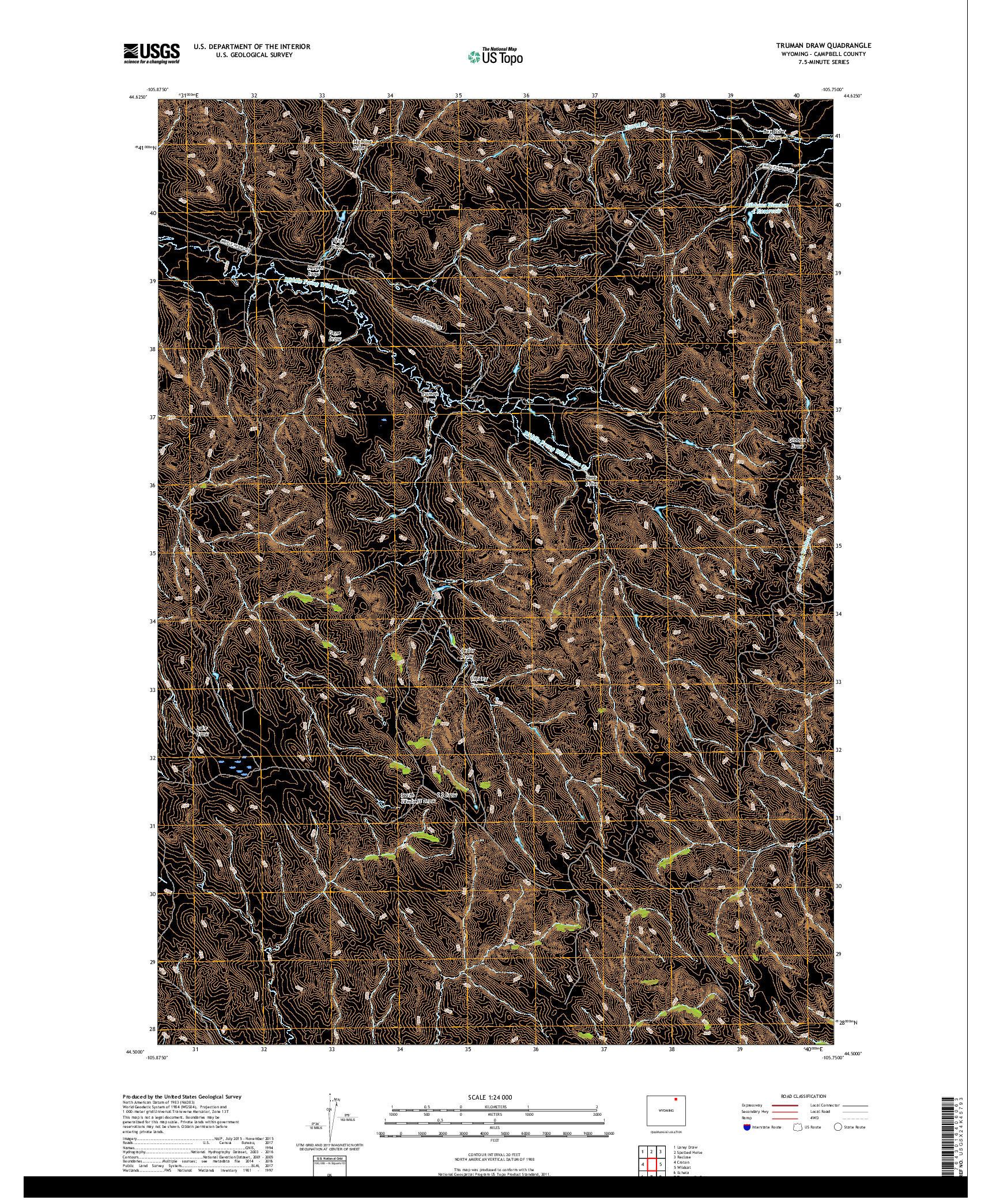 USGS US TOPO 7.5-MINUTE MAP FOR TRUMAN DRAW, WY 2017