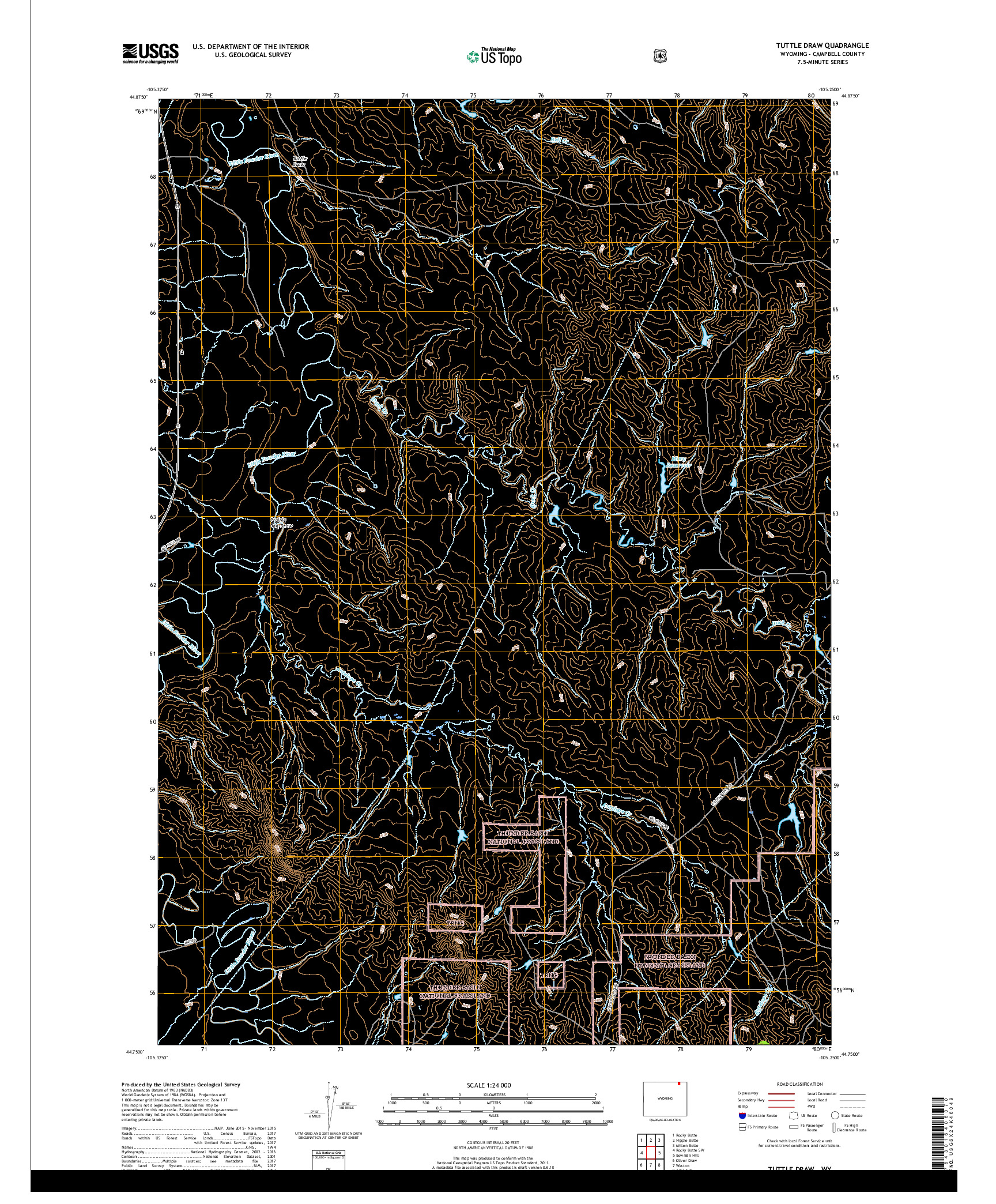 USGS US TOPO 7.5-MINUTE MAP FOR TUTTLE DRAW, WY 2017