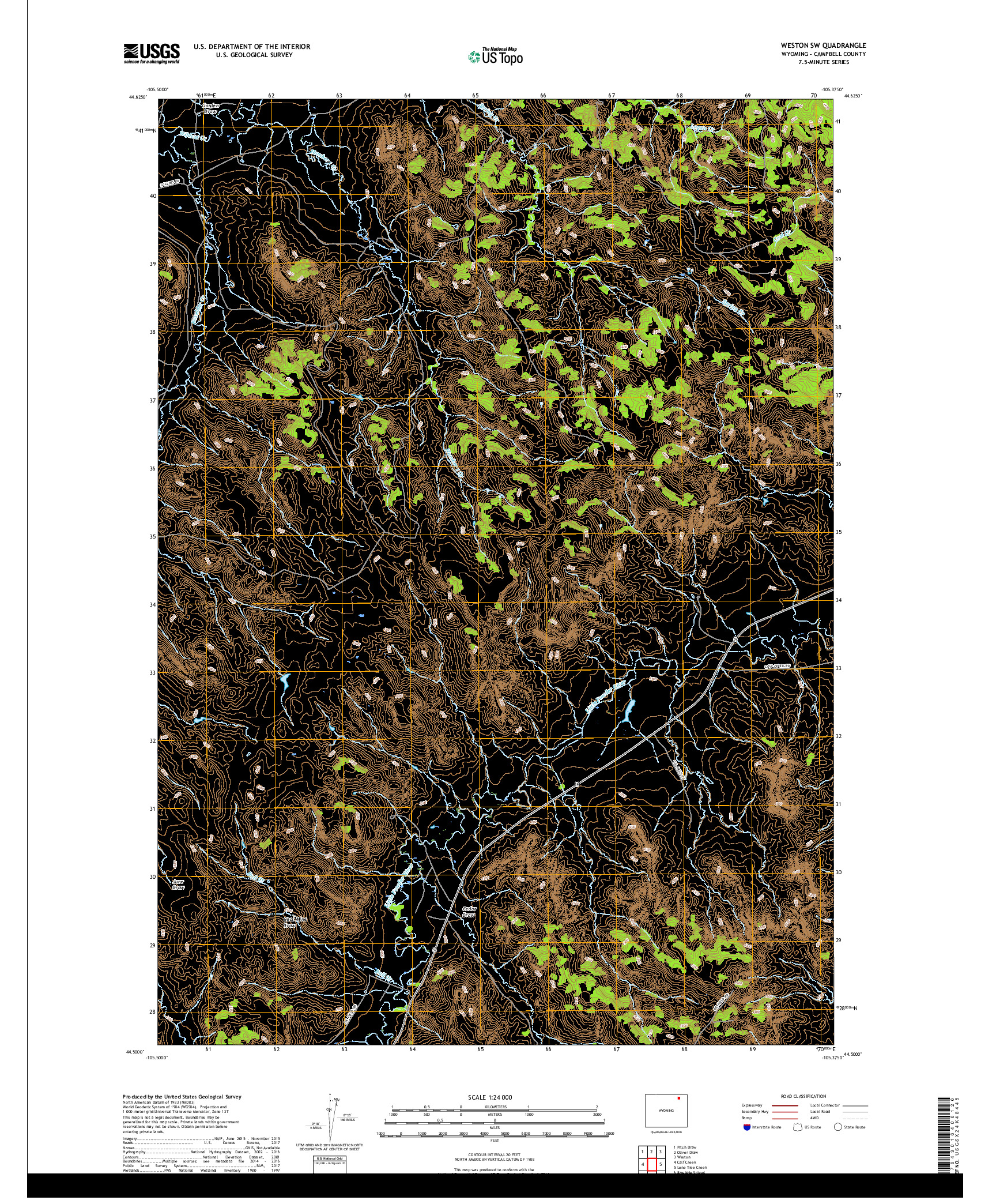 USGS US TOPO 7.5-MINUTE MAP FOR WESTON SW, WY 2017