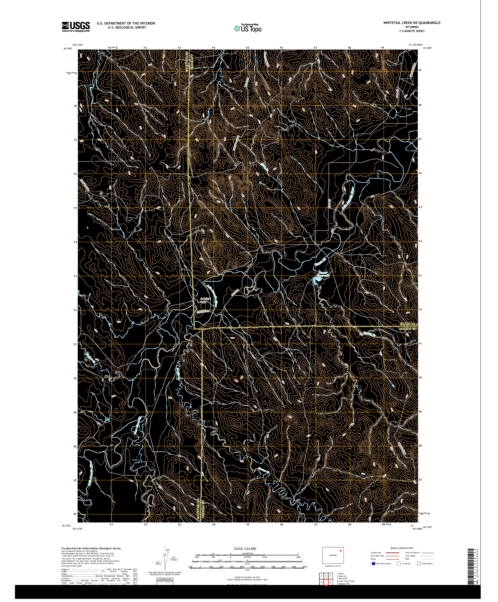 USGS US TOPO 7.5-MINUTE MAP FOR WHITETAIL CREEK NE, WY 2017