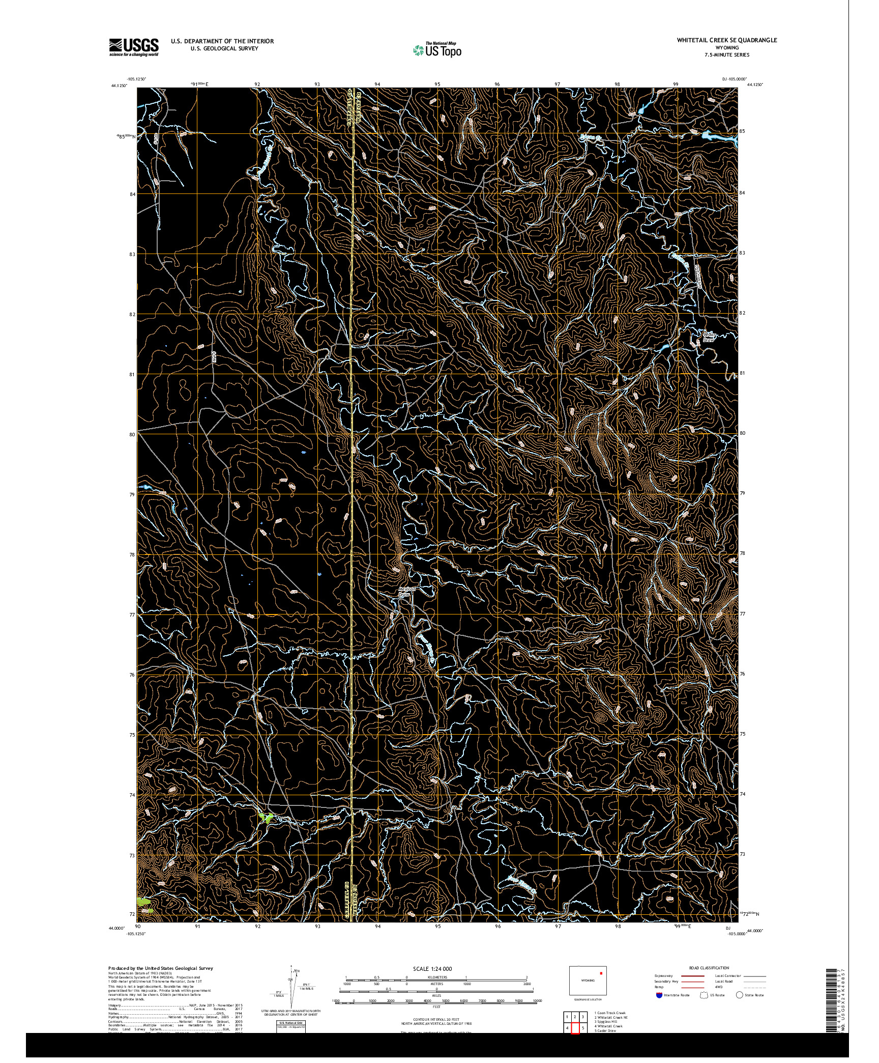 USGS US TOPO 7.5-MINUTE MAP FOR WHITETAIL CREEK SE, WY 2017