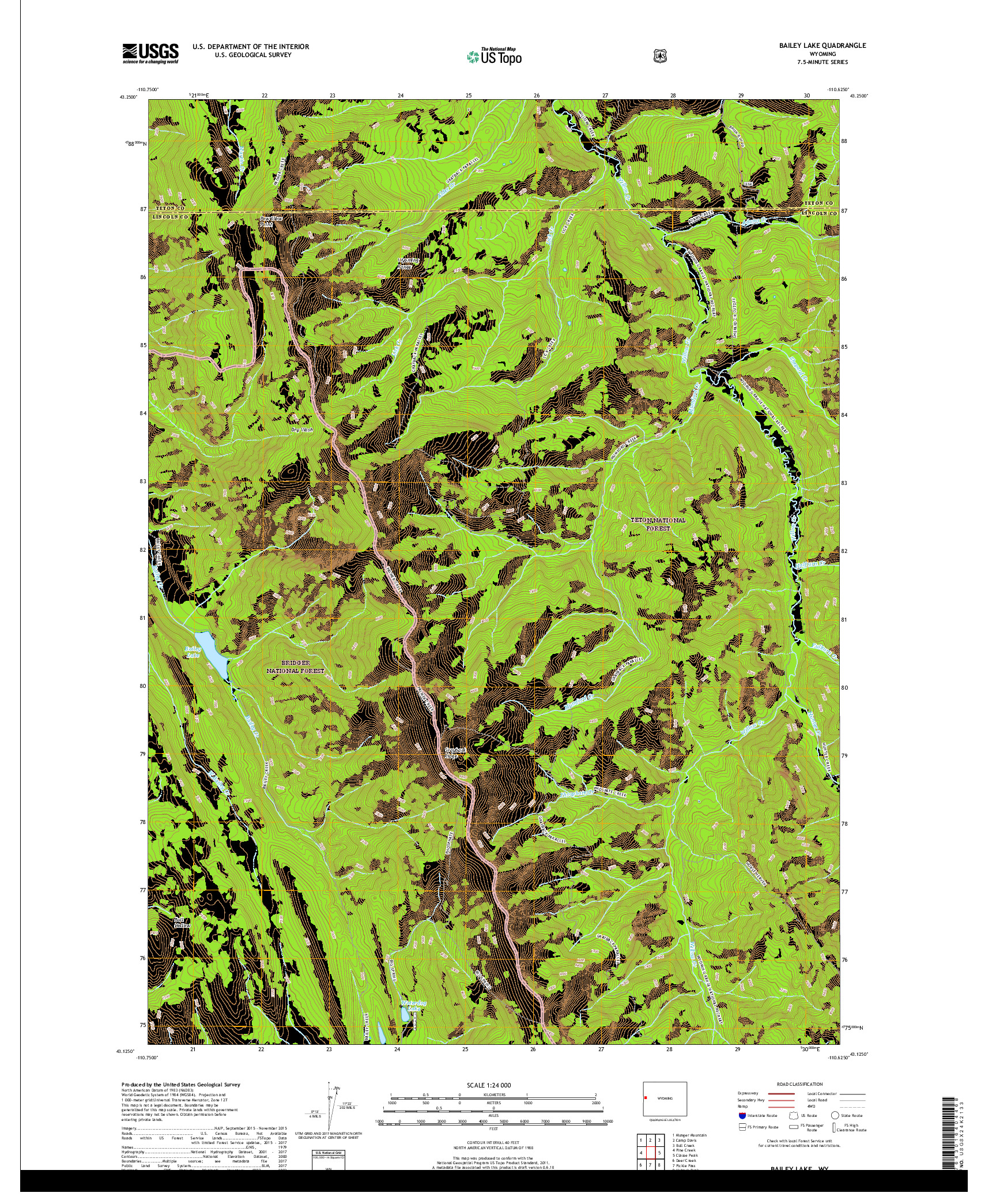 USGS US TOPO 7.5-MINUTE MAP FOR BAILEY LAKE, WY 2017