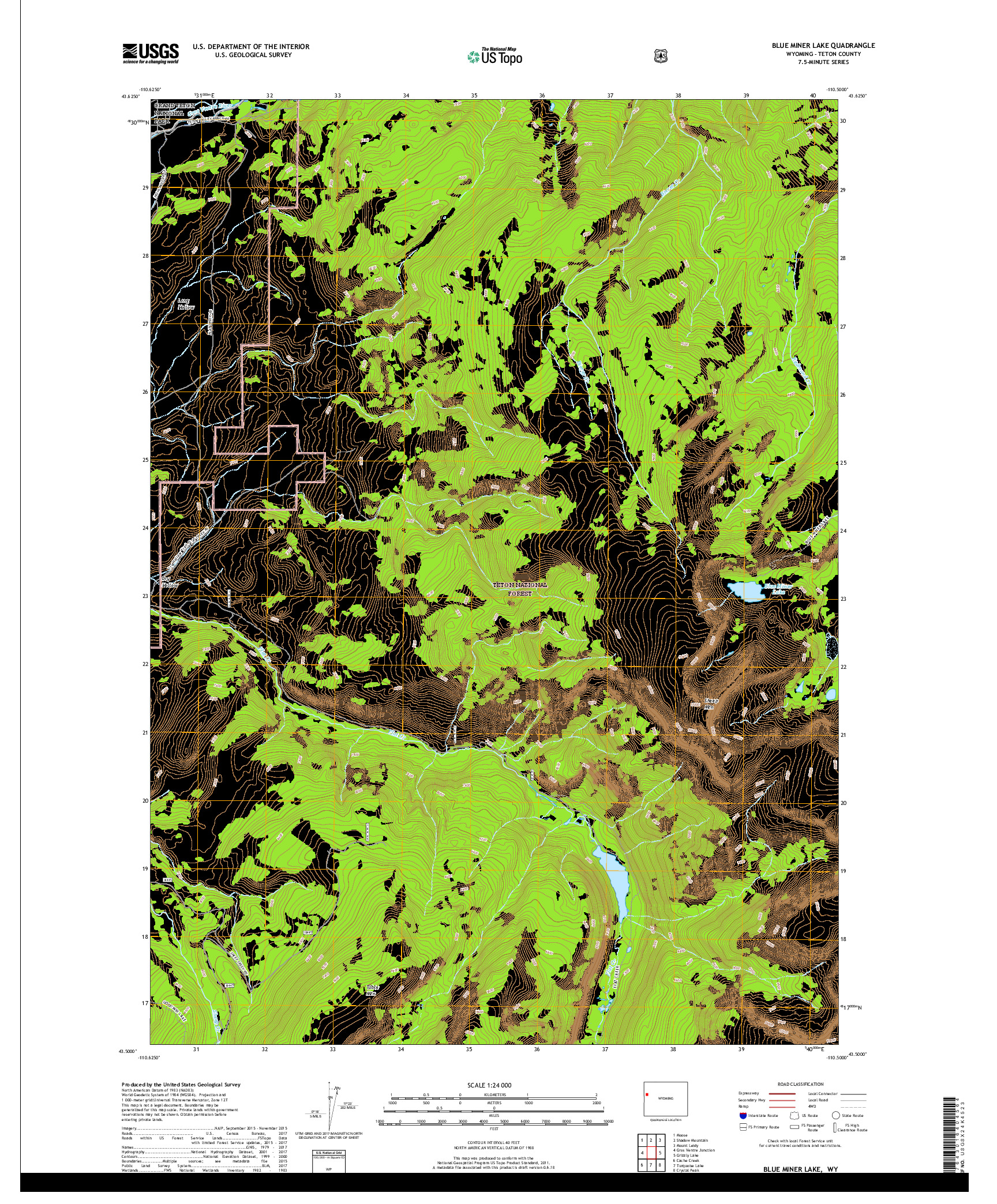 USGS US TOPO 7.5-MINUTE MAP FOR BLUE MINER LAKE, WY 2017